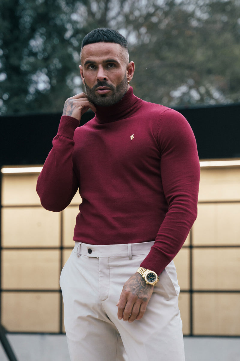 FS Brick Red Roll Neck Knitted Jumper With FS Branding -  FSN203