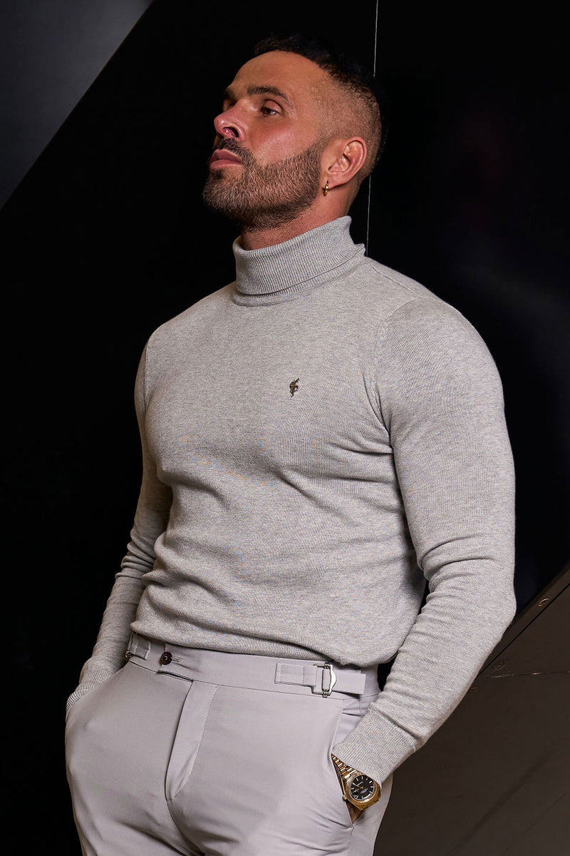 FS Light Grey Roll Neck Knitted Jumper With FS Branding -  FSN208