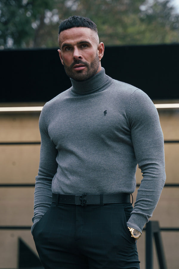 FS Charcoal Roll Neck Knitted Jumper With FS Branding -  FSN207