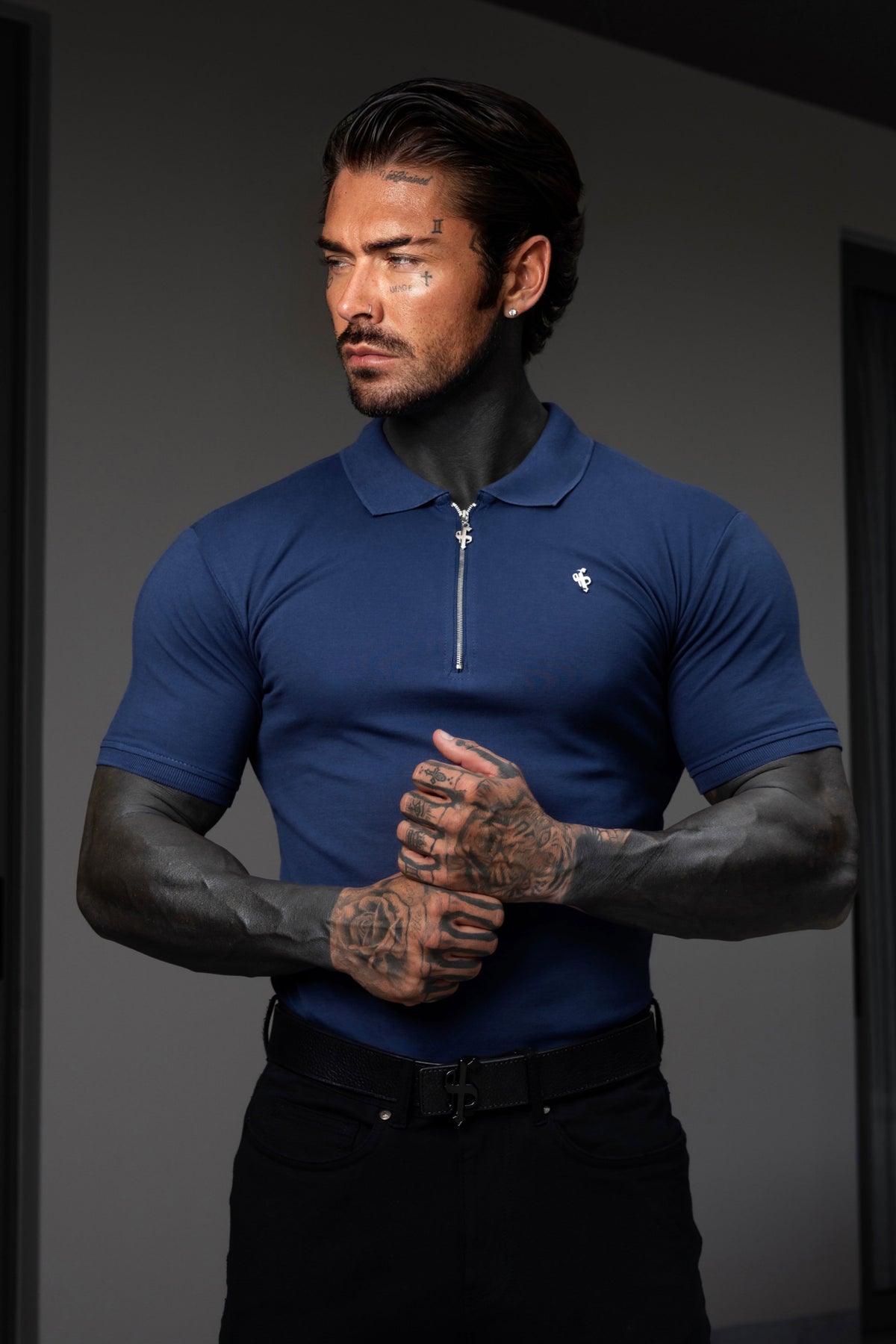 Classic Light Navy and Silver Zipped Polo Shirt - FSH1532