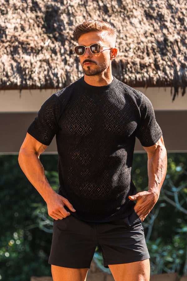 Father Sons Crochet Crew T-Shirt Black Short Sleeve - FSJ085