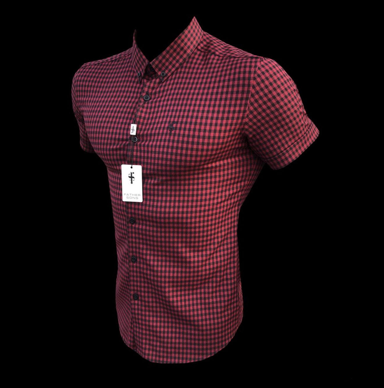 Super Slim Ultra Stretch Red & Black Check Short Sleeve - FS514