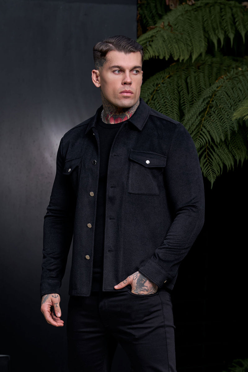 FS Brushed Button Up Plain Jacket Black - FSN182 (PRE ORDER 15TH DECEMBER) 