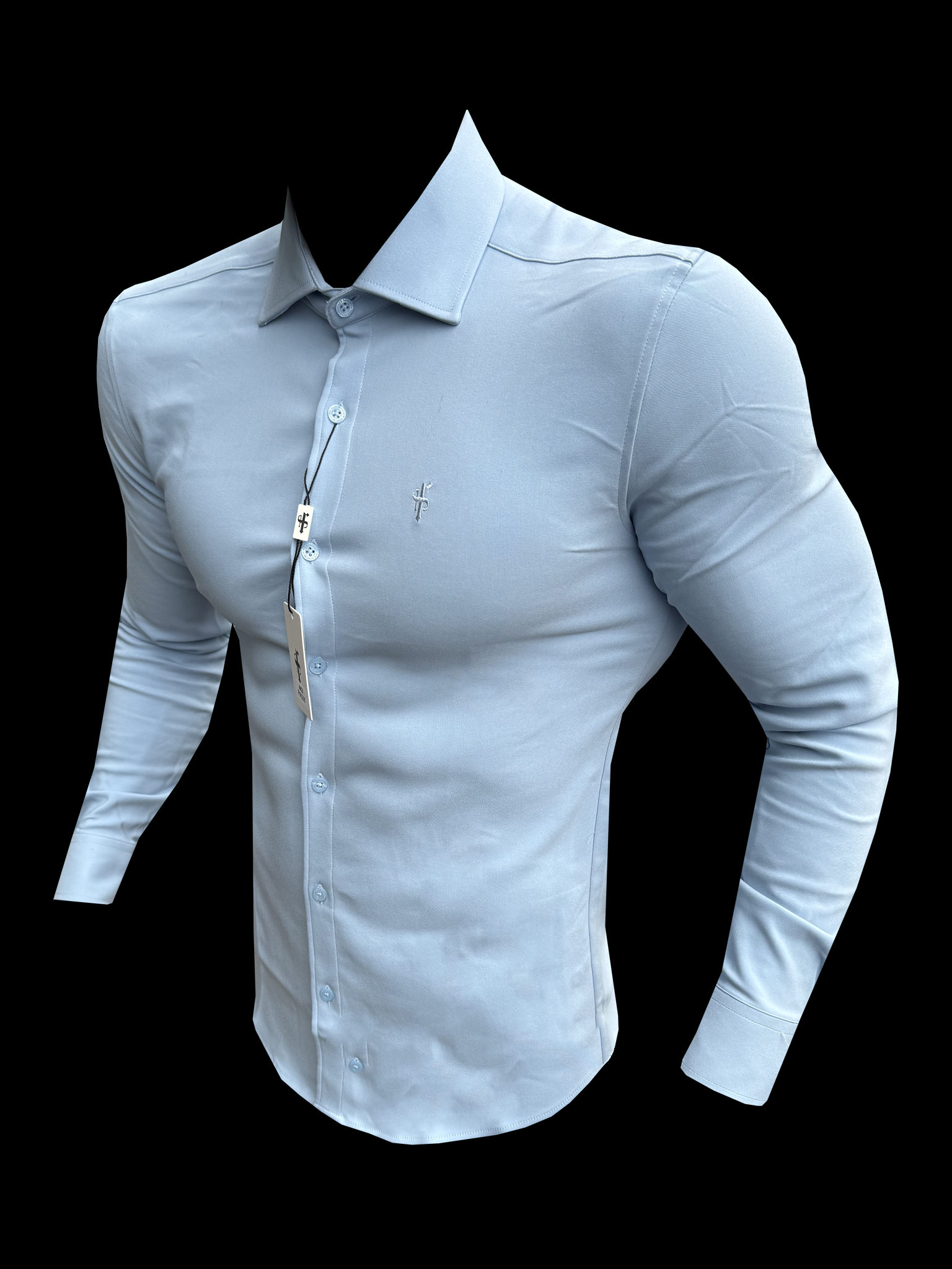Super Slim Scuba Light Blue Long Sleeve Stretch with Cutaway Collar - FS1235
