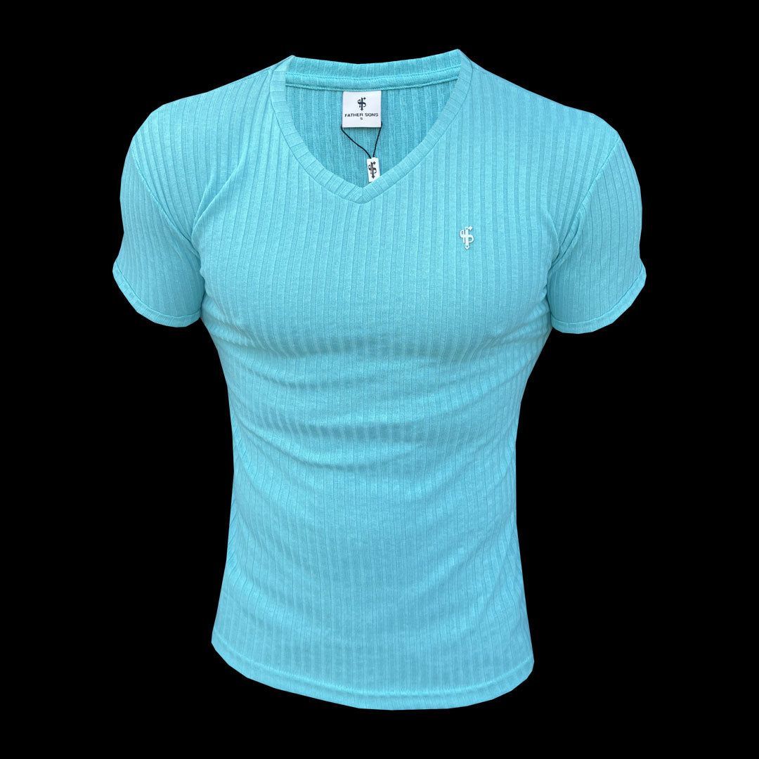Classic Turquoise / Silver V Neck Ribbed Crew - FSH1128