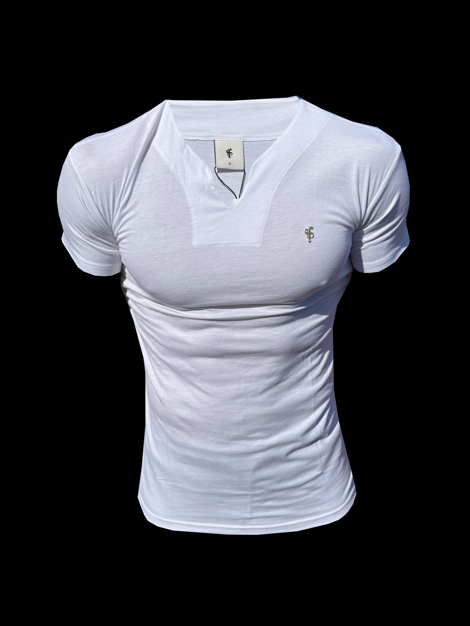 Advanced V Neck Bamboo Crew Short Sleeve White / Gold - FSH1513