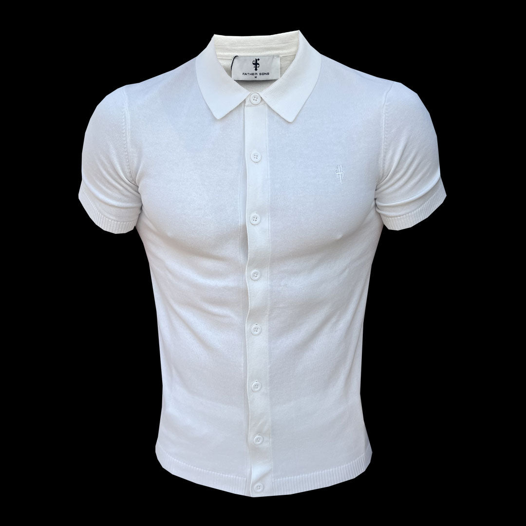 Classic Plain Off White Knitted Button Through Polo Short Sleeve - FSN165