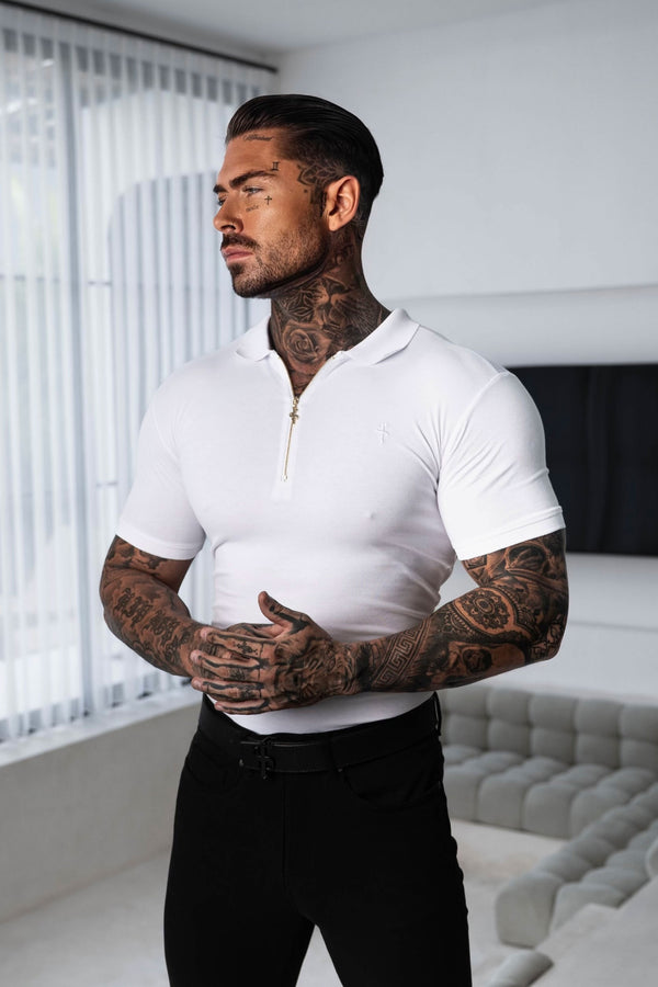 Father Sons Classic White Zipped Polo Shirt - FSH1229