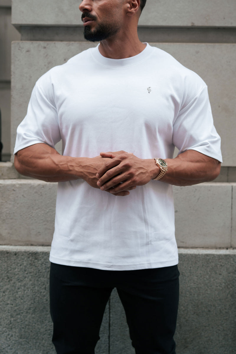 Father Sons Classic White / Silver Oversized Crew T Shirt - FSH1423