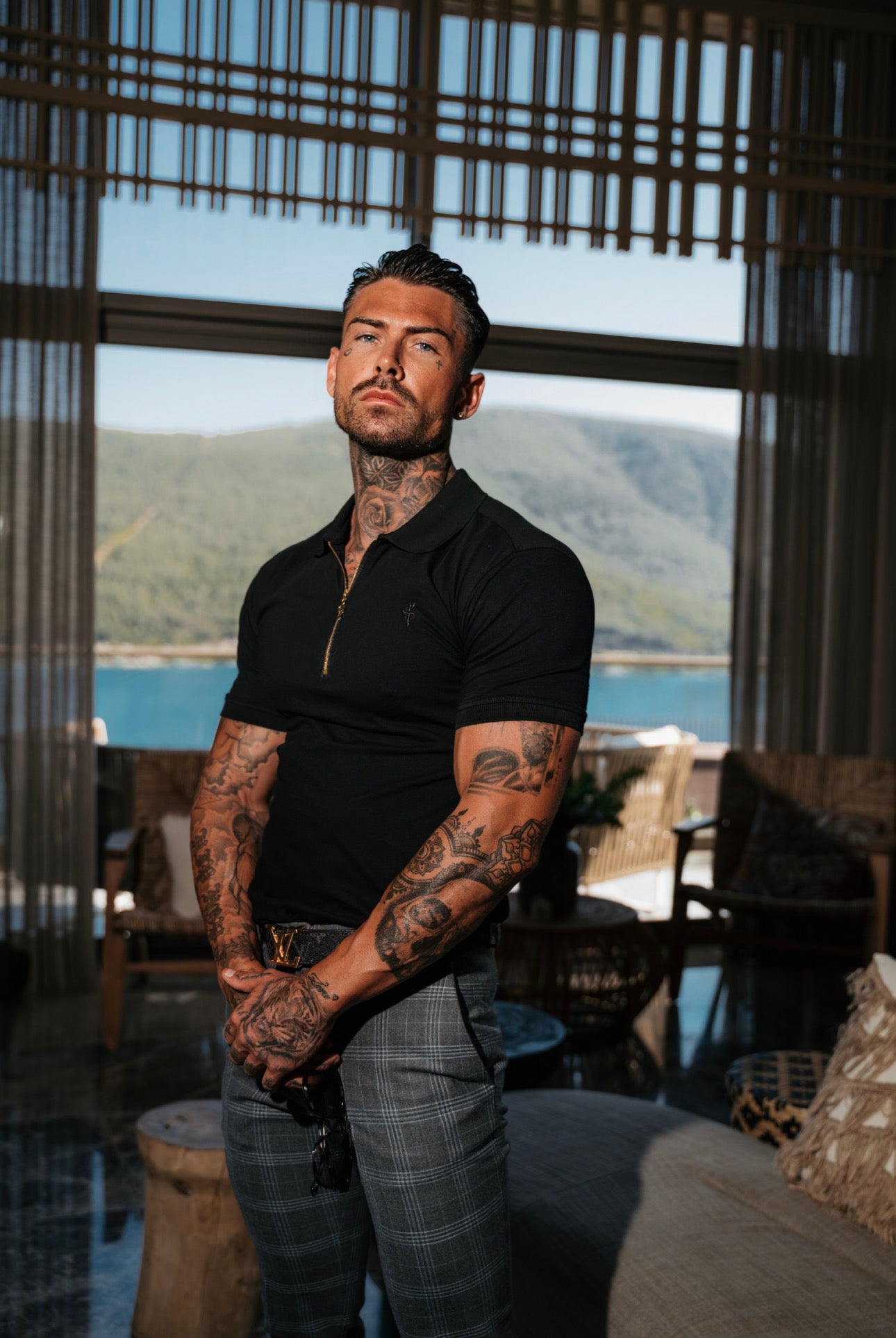 Classic Black and Gold Zipped Polo Shirt - FSH239