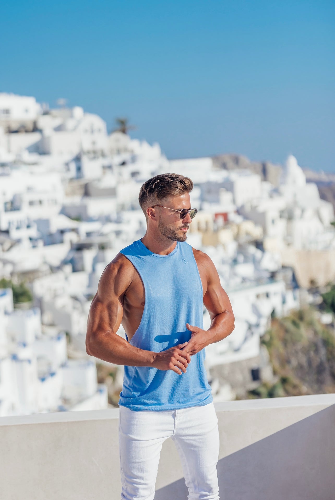 Classic Bamboo Dropped Armhole Light Blue Vest - FSH787