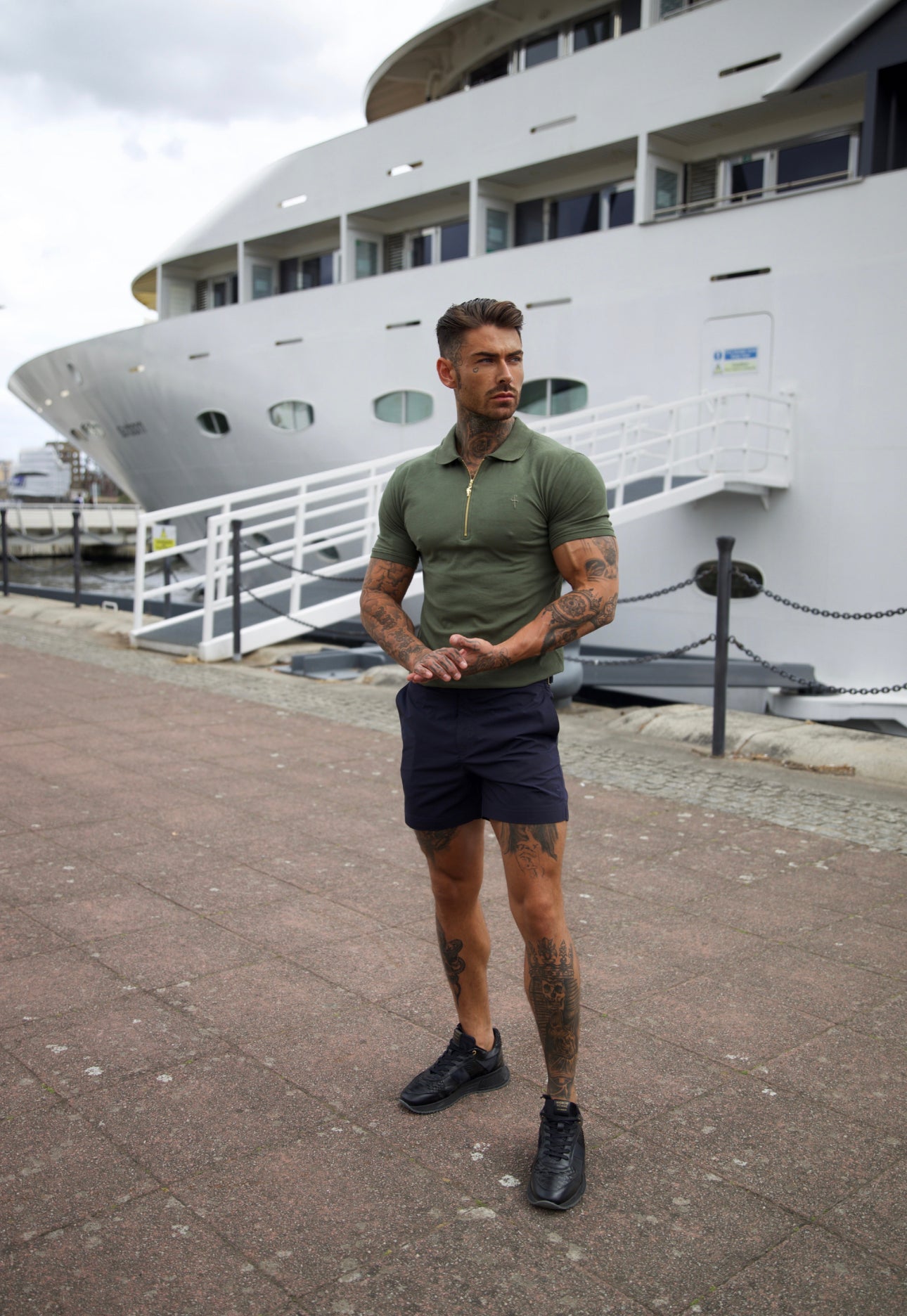 Classic Khaki and Gold Zipped Polo Shirt - FSH810