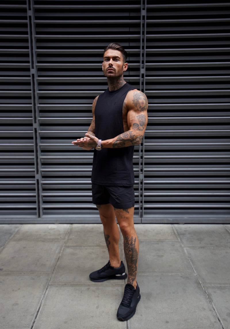 Father Sons Classic Bamboo Dropped Armhole Black Vest - FSH818 (PRE ORDER 30TH MAY)