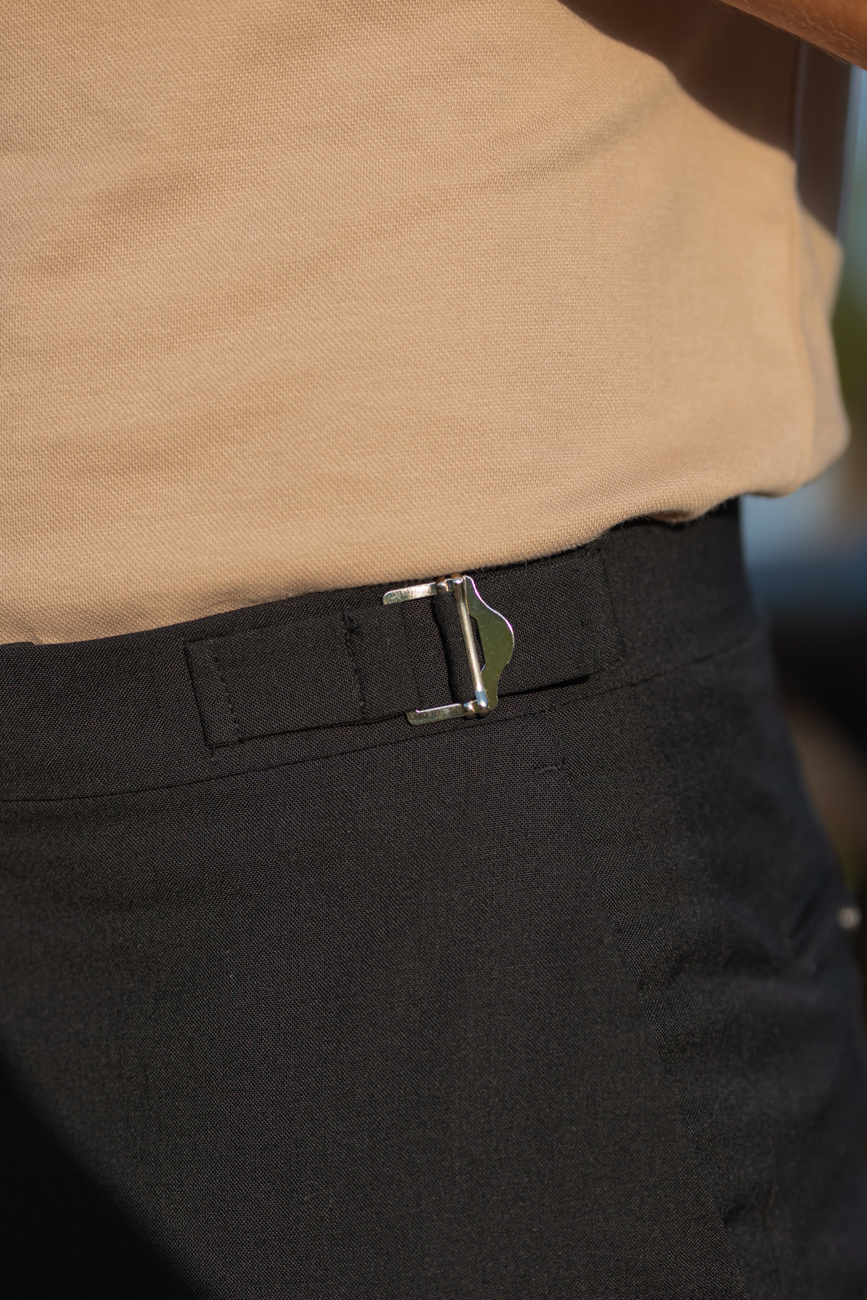 Father Sons Slim Formal Black Stretch Pants With Silver Waist Adjusters - FST013