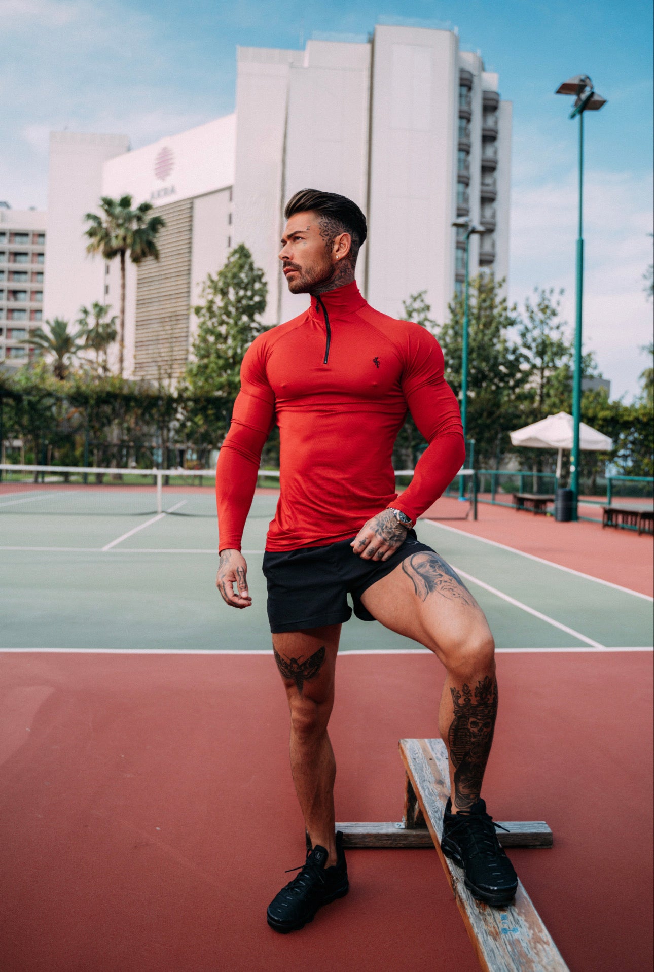 Long Sleeve Red Half Zip Gym Top - FSH752