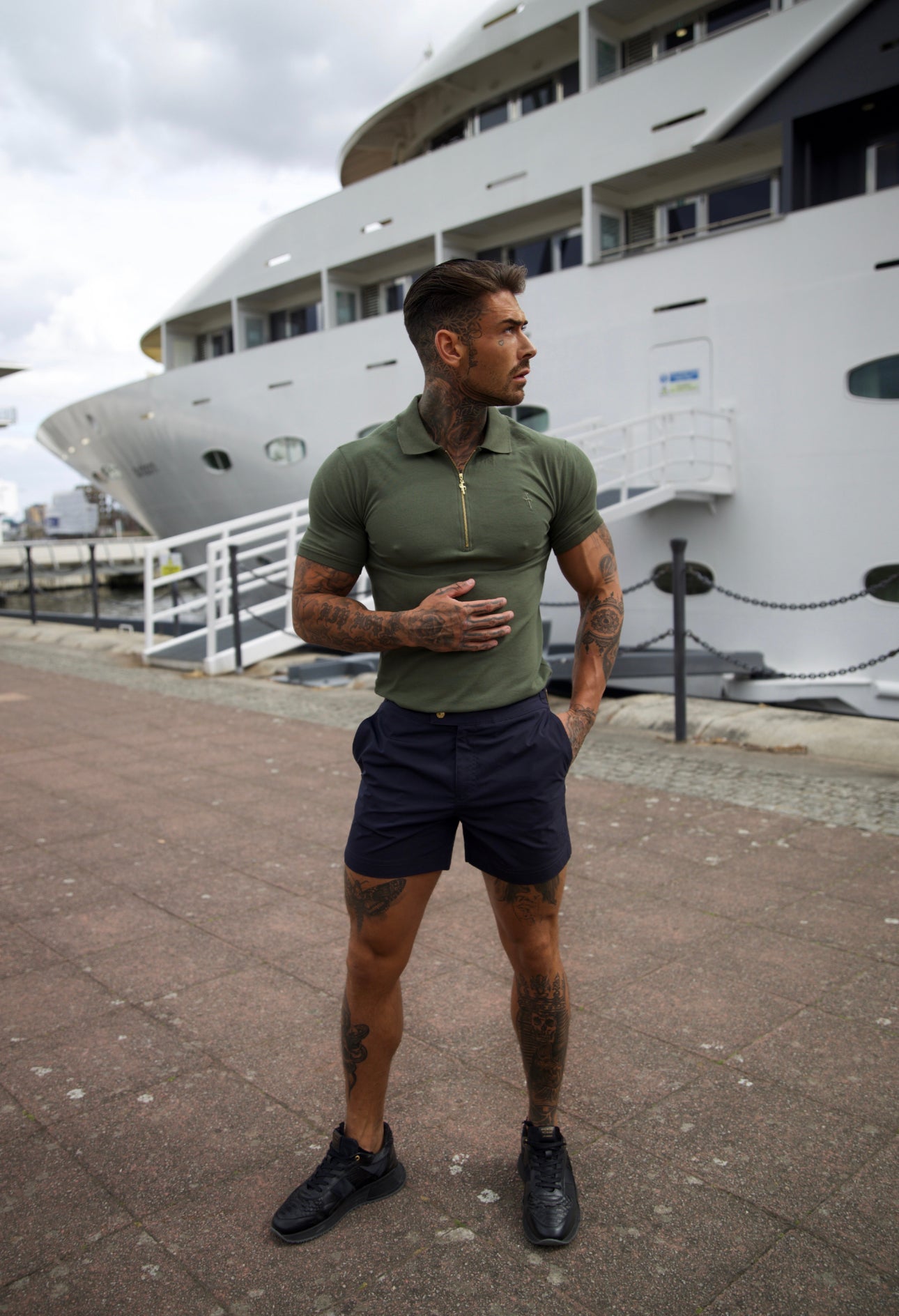 Classic Khaki and Gold Zipped Polo Shirt - FSH810