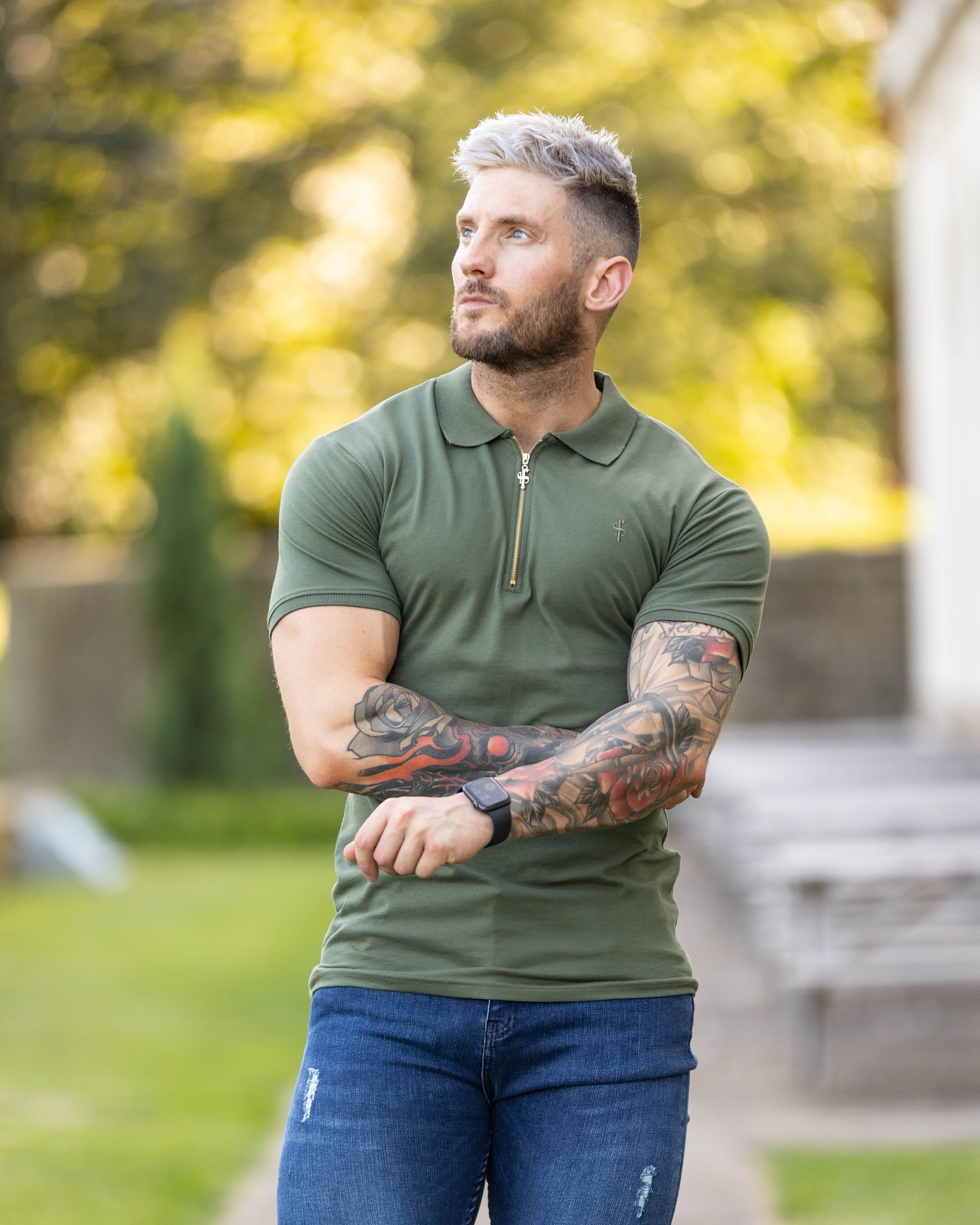 Classic Khaki and Gold Zipped Polo Shirt - FSH810