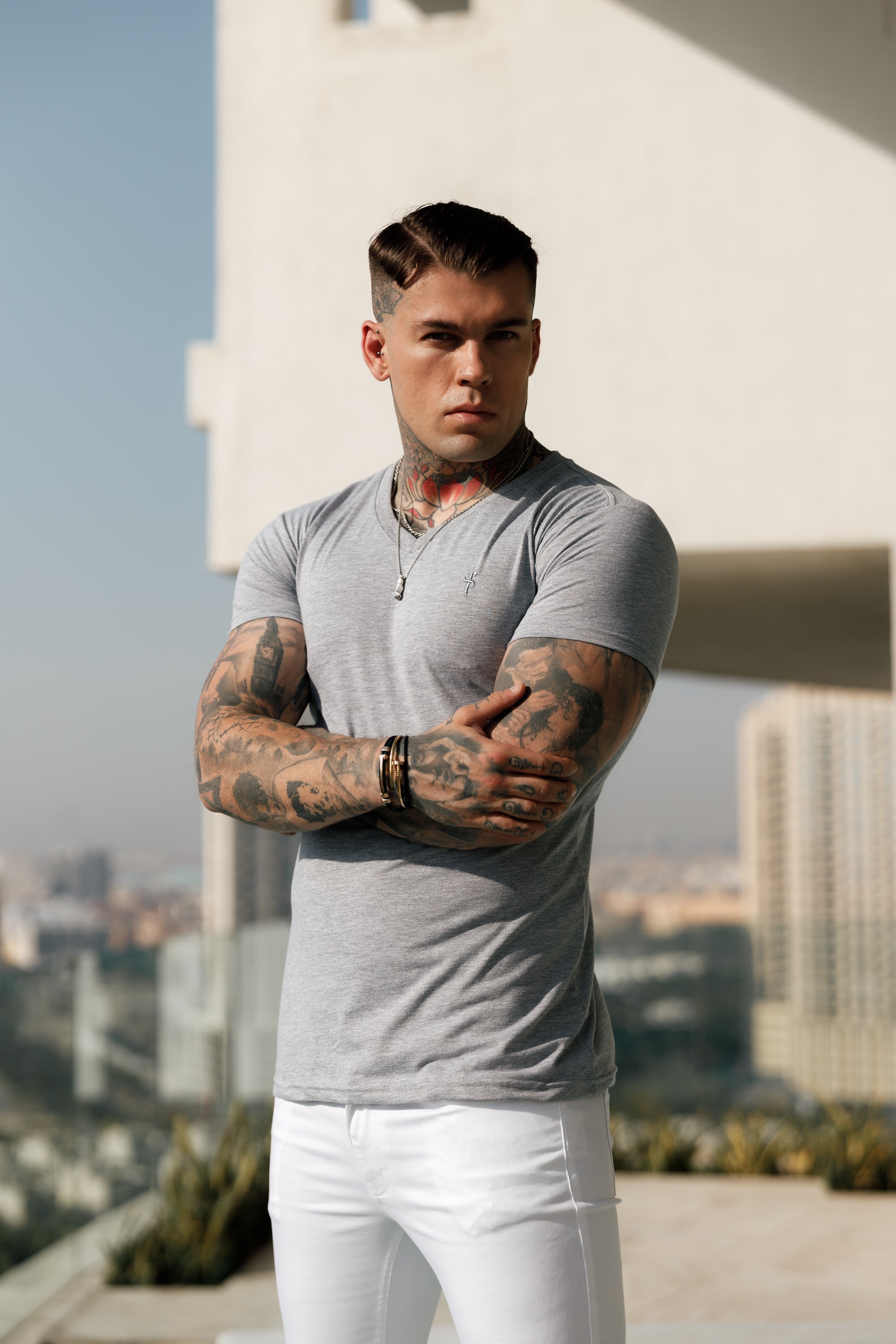 Classic Light Grey V Neck - FSH372