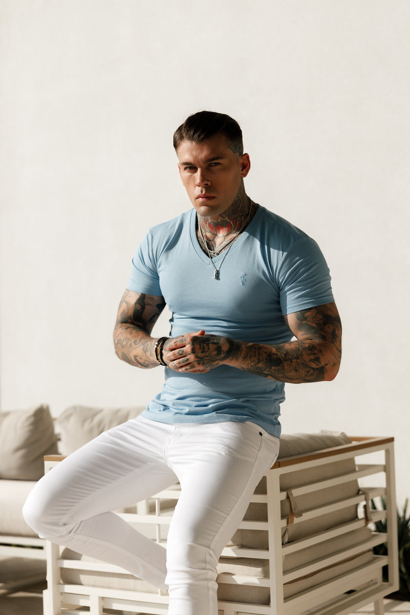 Father Sons Classic Light Blue V Neck - FSH360