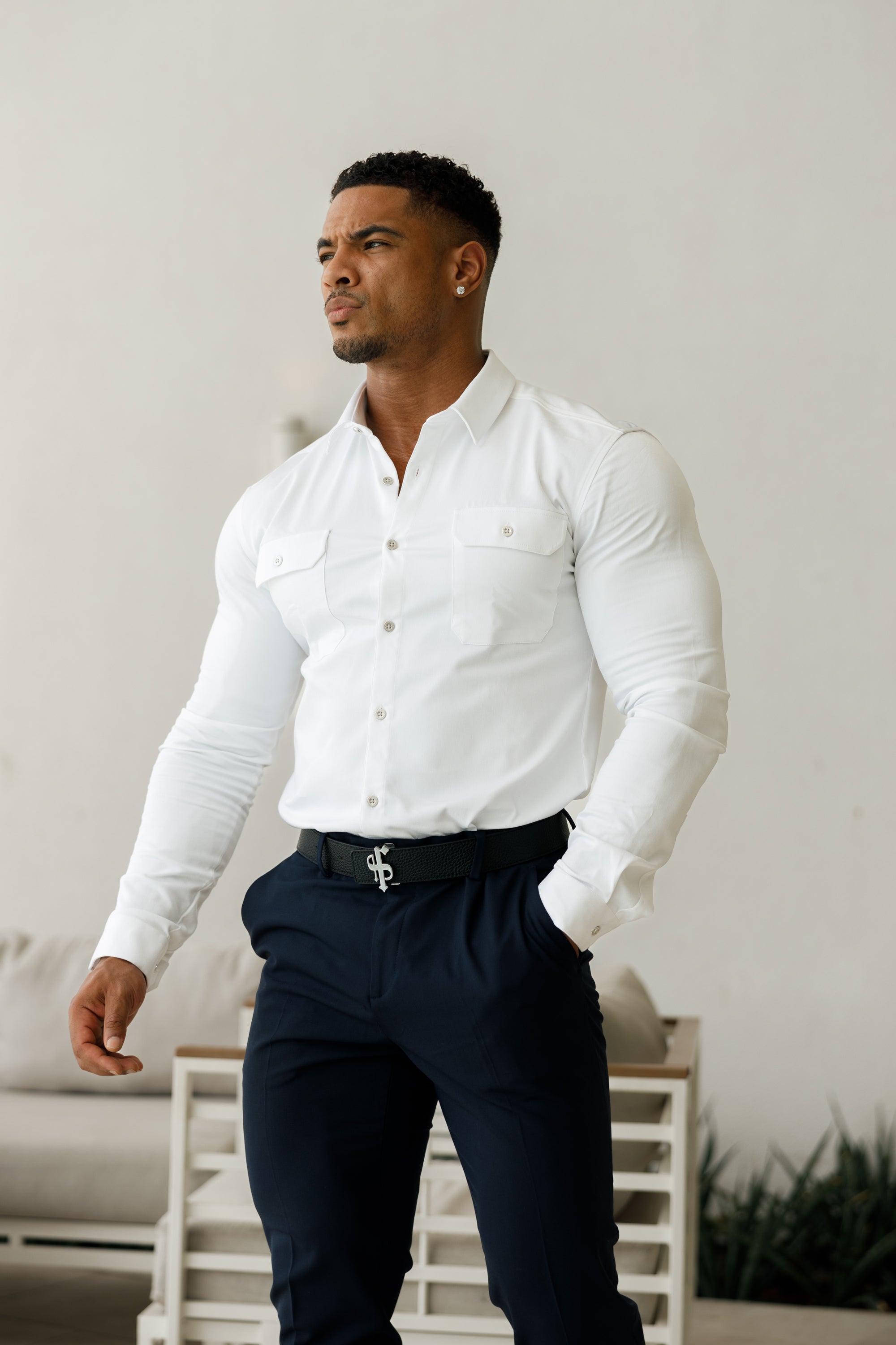 Black / Tan Leather Reversible Belt with Silver FS Buckle - FSBELT002