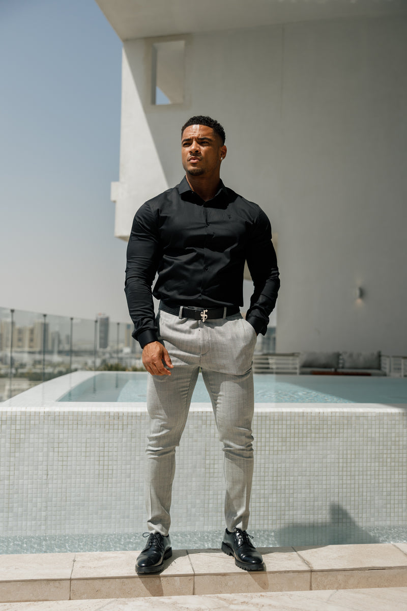 Father Sons Slim Formal Black and White Herringbone Stretch Pants - FST014