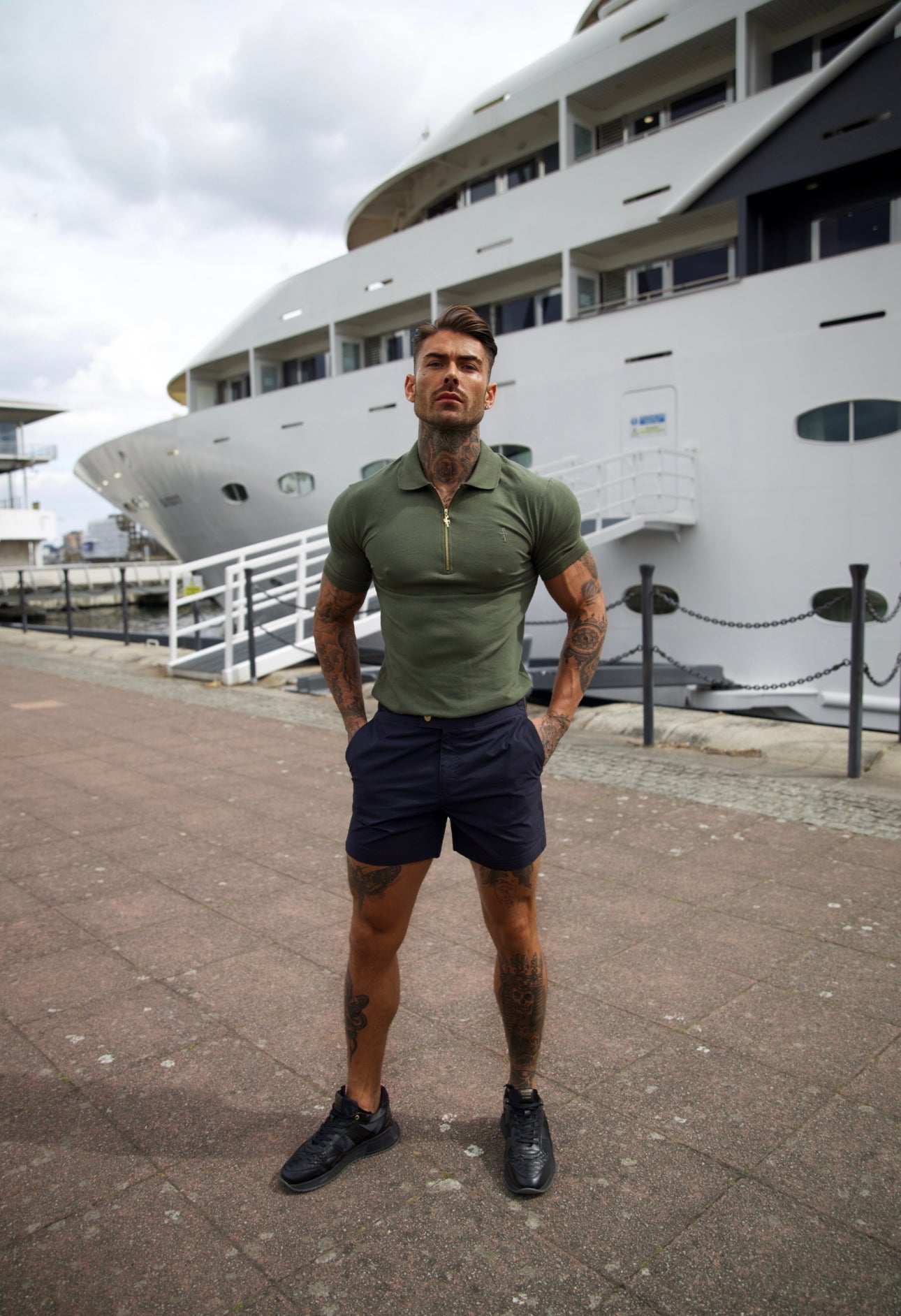 Classic Khaki and Gold Zipped Polo Shirt - FSH810