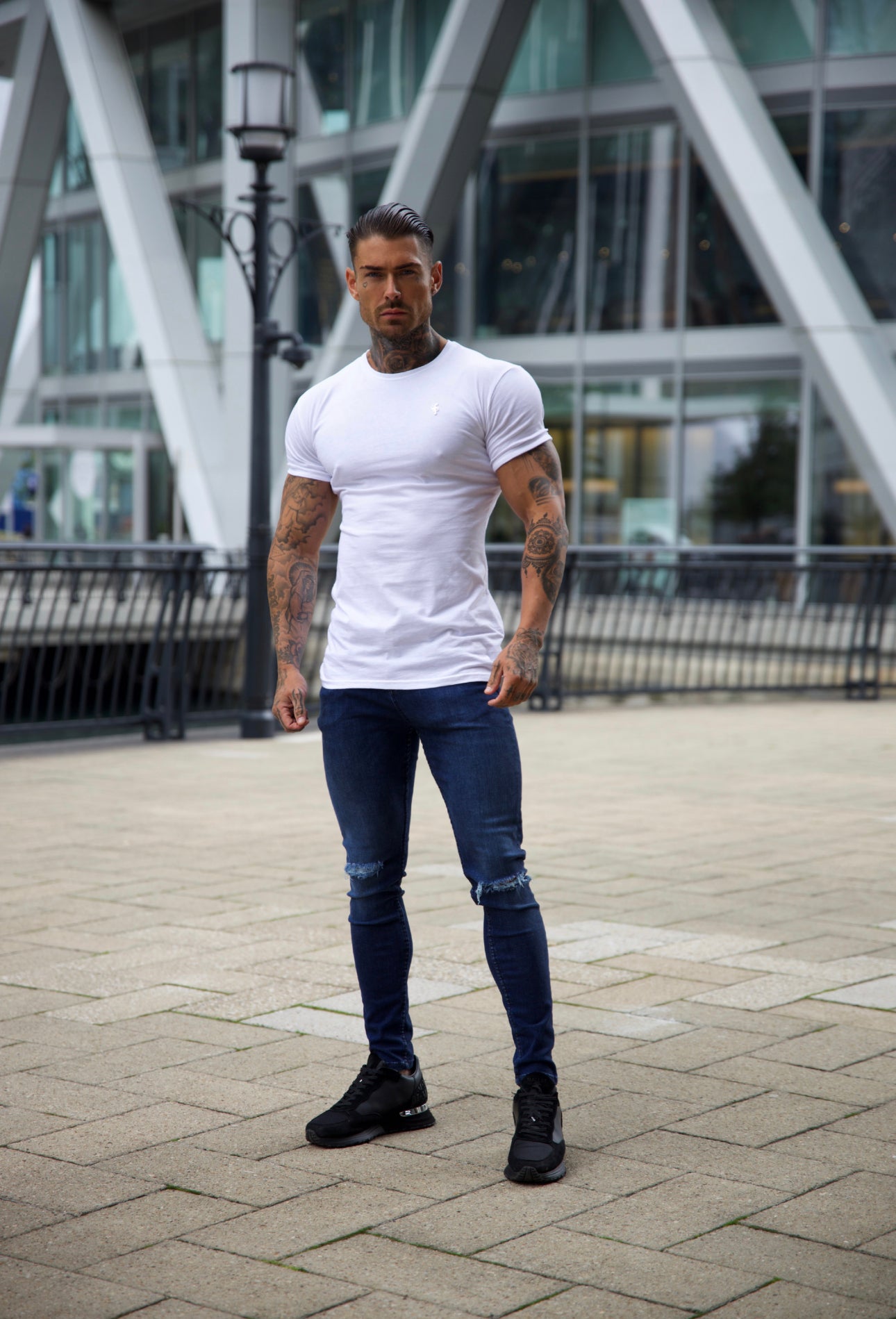 Ultra Stretch Navy Slim Jeans with Knee Rips - FSJEAN004