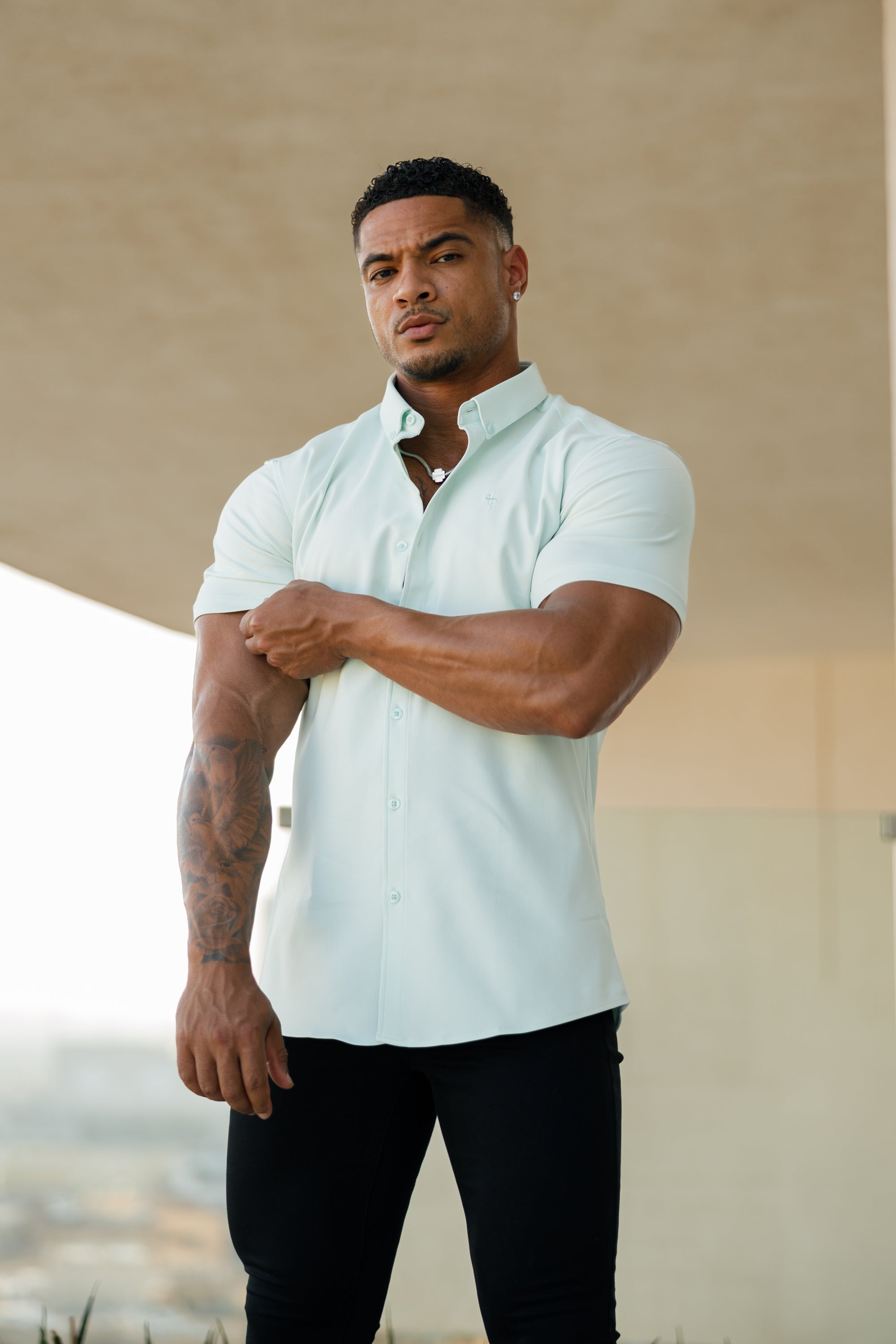 Super Slim Scuba Mint Green Short Sleeve Stretch - FS879