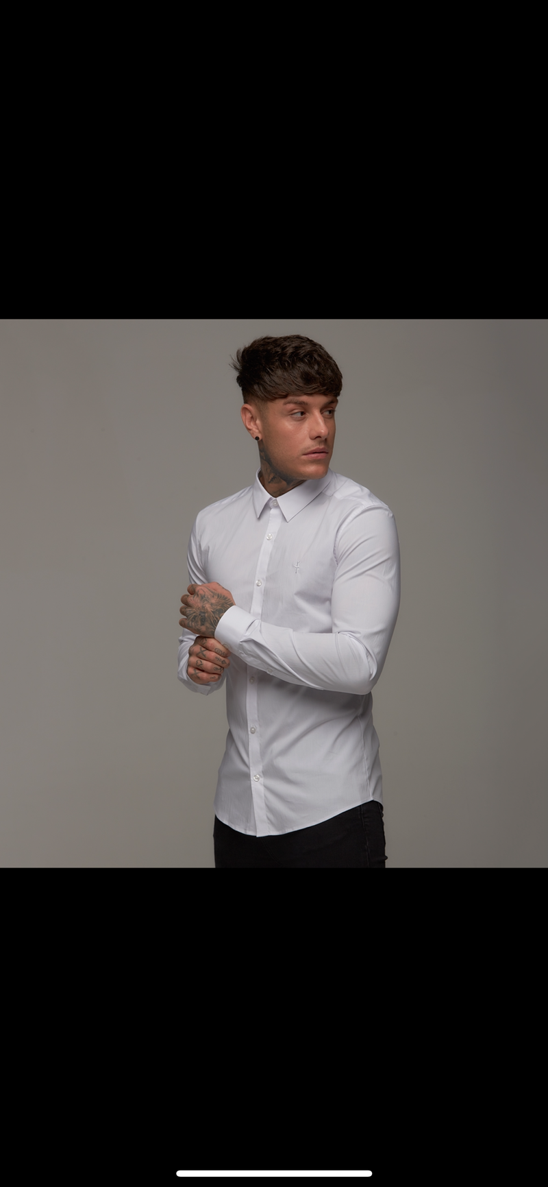 Father Sons Super Slim Stretch White Tonal Buttons and Embroidery Long Sleeve - FS890