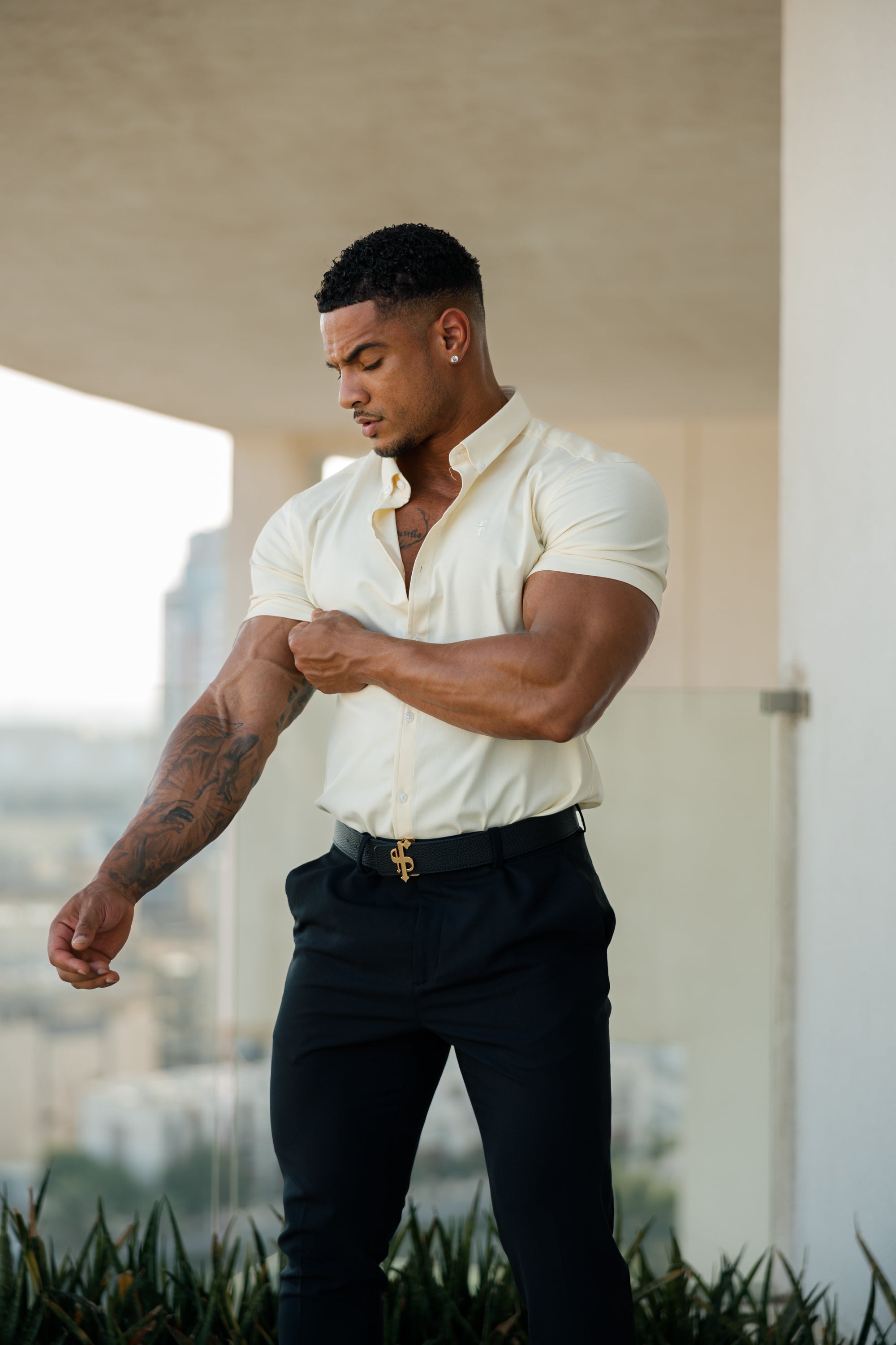 Super Slim Stretch Classic Oxford Lemon Short Sleeve - FS315