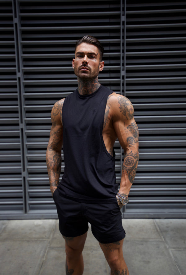 Father Sons Classic Bamboo Dropped Armhole Black Vest - FSH818