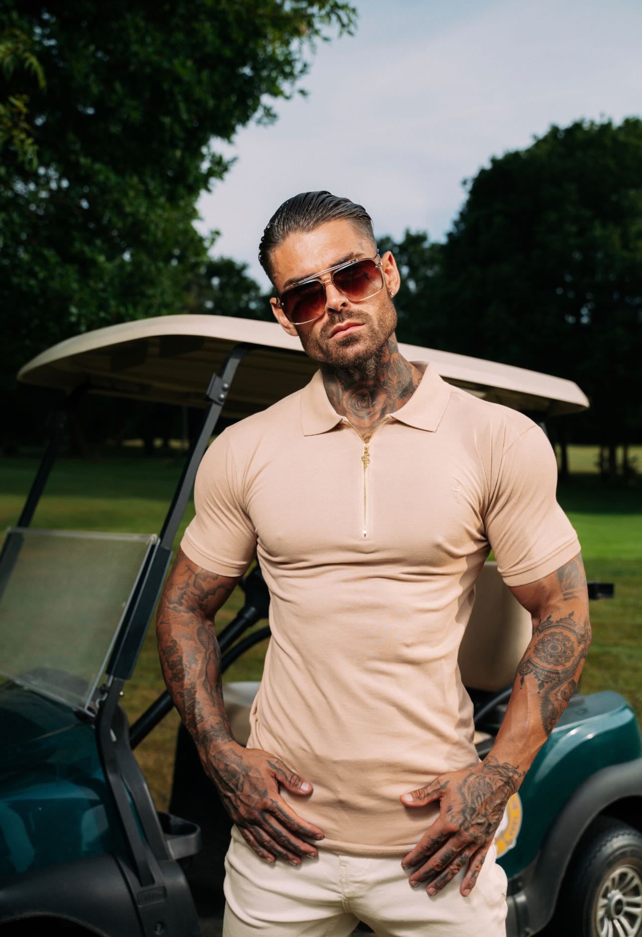Classic Beige and Gold Zipped Polo Shirt - FSH1522