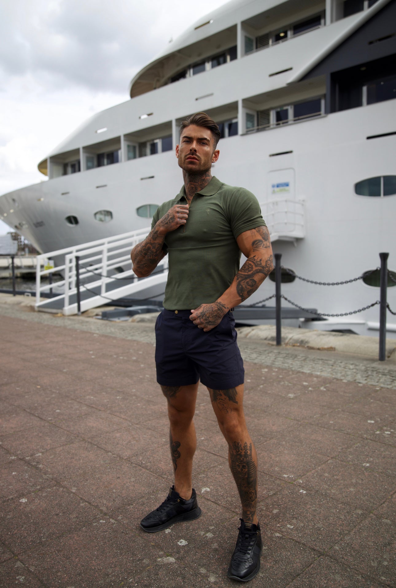 Classic Khaki and Gold Zipped Polo Shirt - FSH810