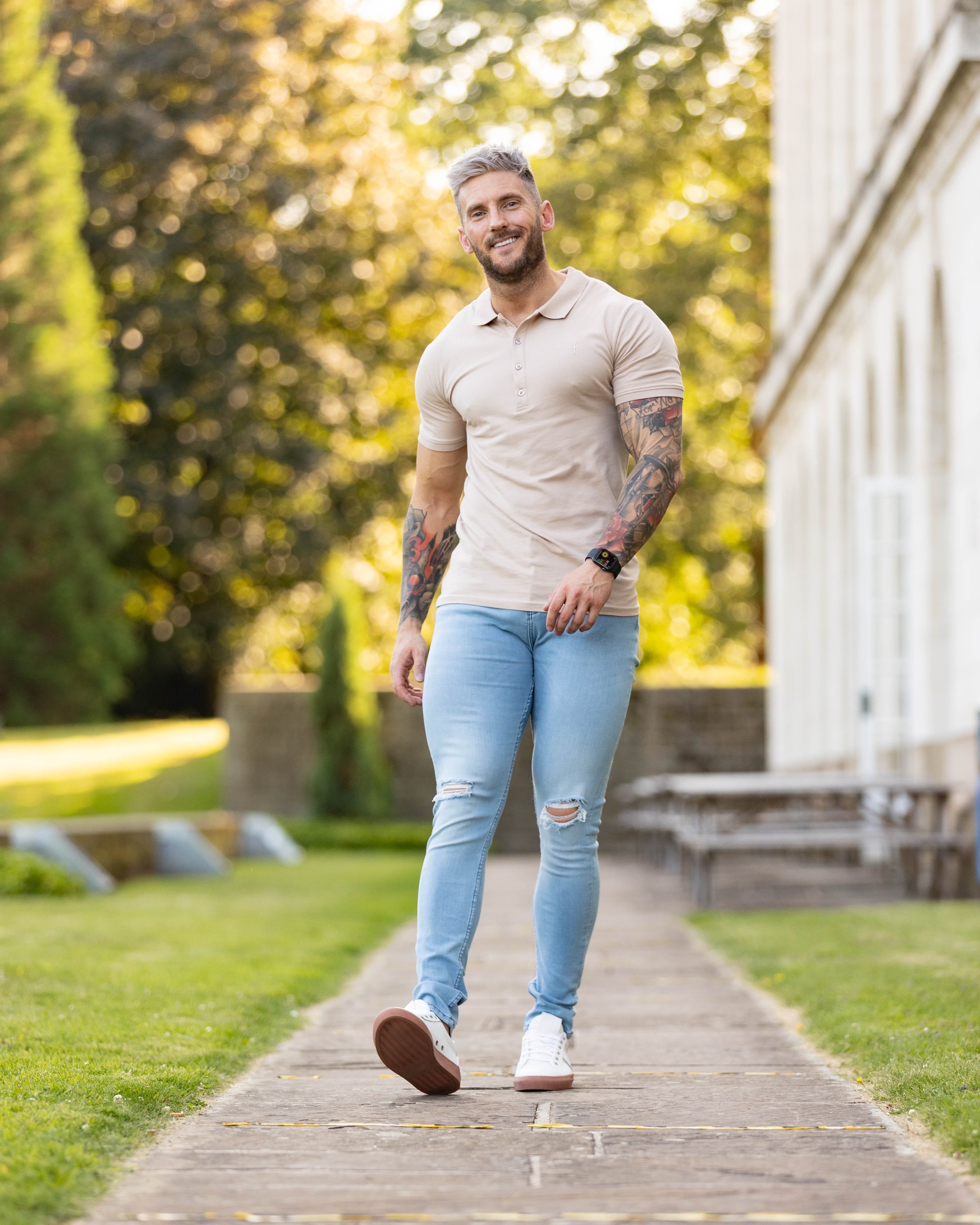 Ultra Stretch Navy Bleached Slim Jeans with Knee Rips - FSJEAN005