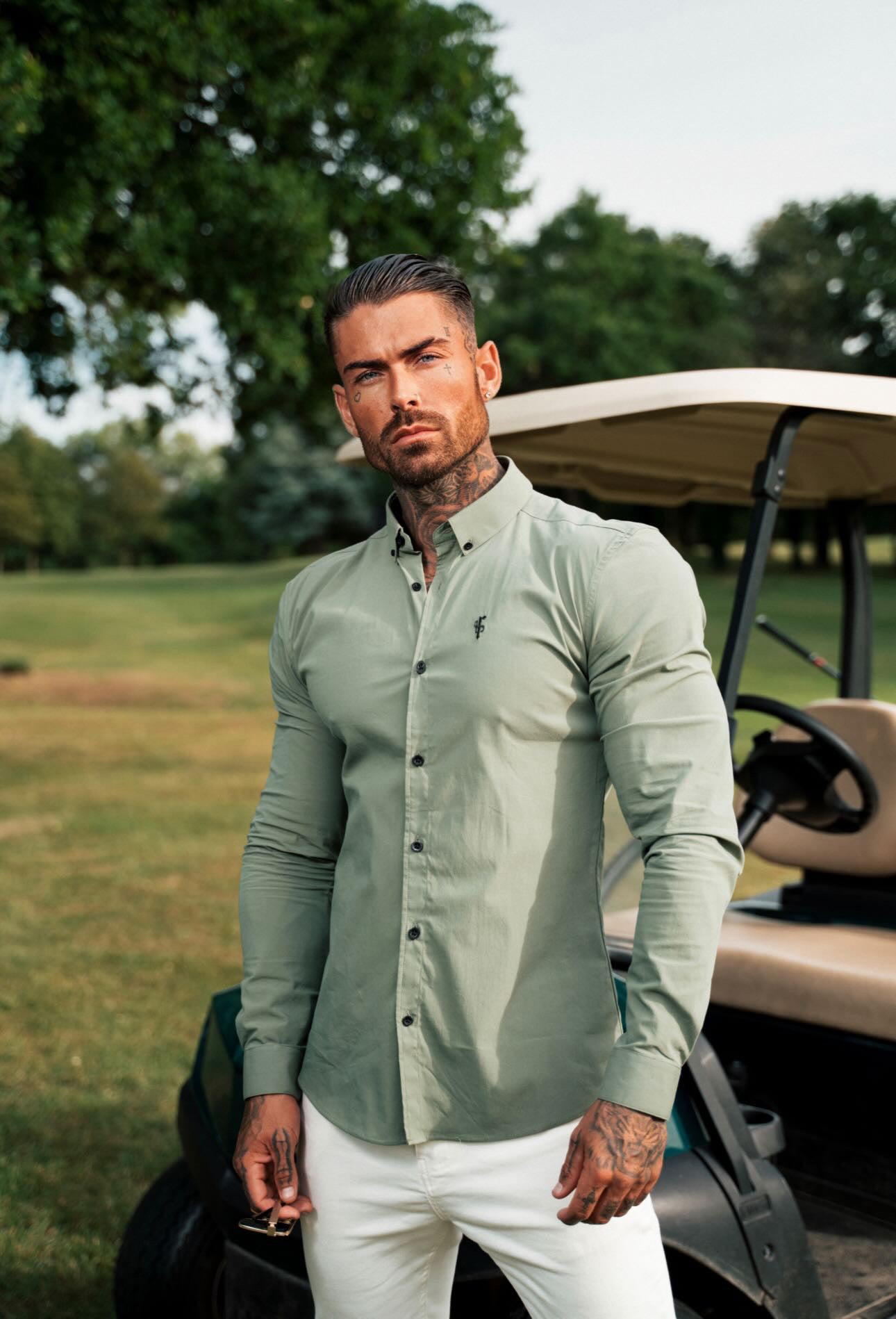 Super Slim Stretch Classic Khaki Long Sleeve With Button Down Collar -  FS819