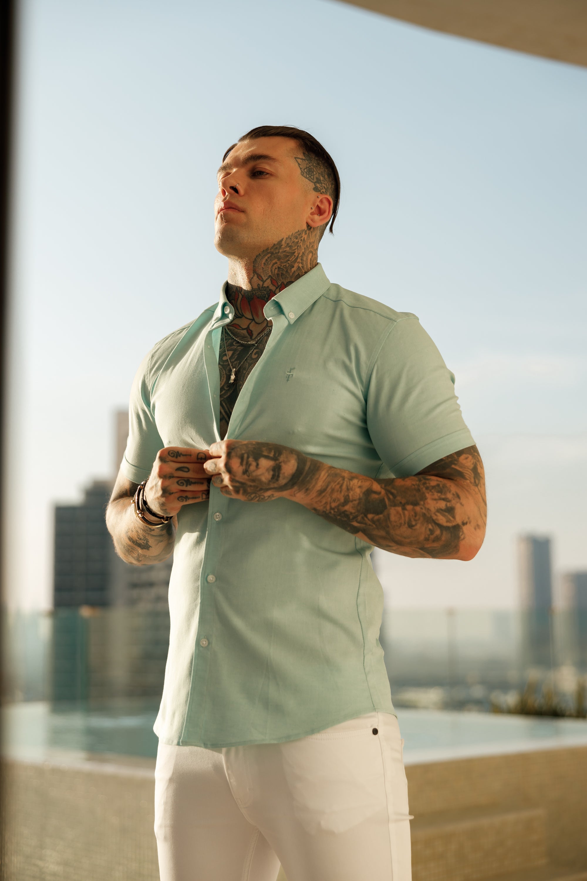 Super Slim Stretch Classic Oxford Mint Short Sleeve - FS311