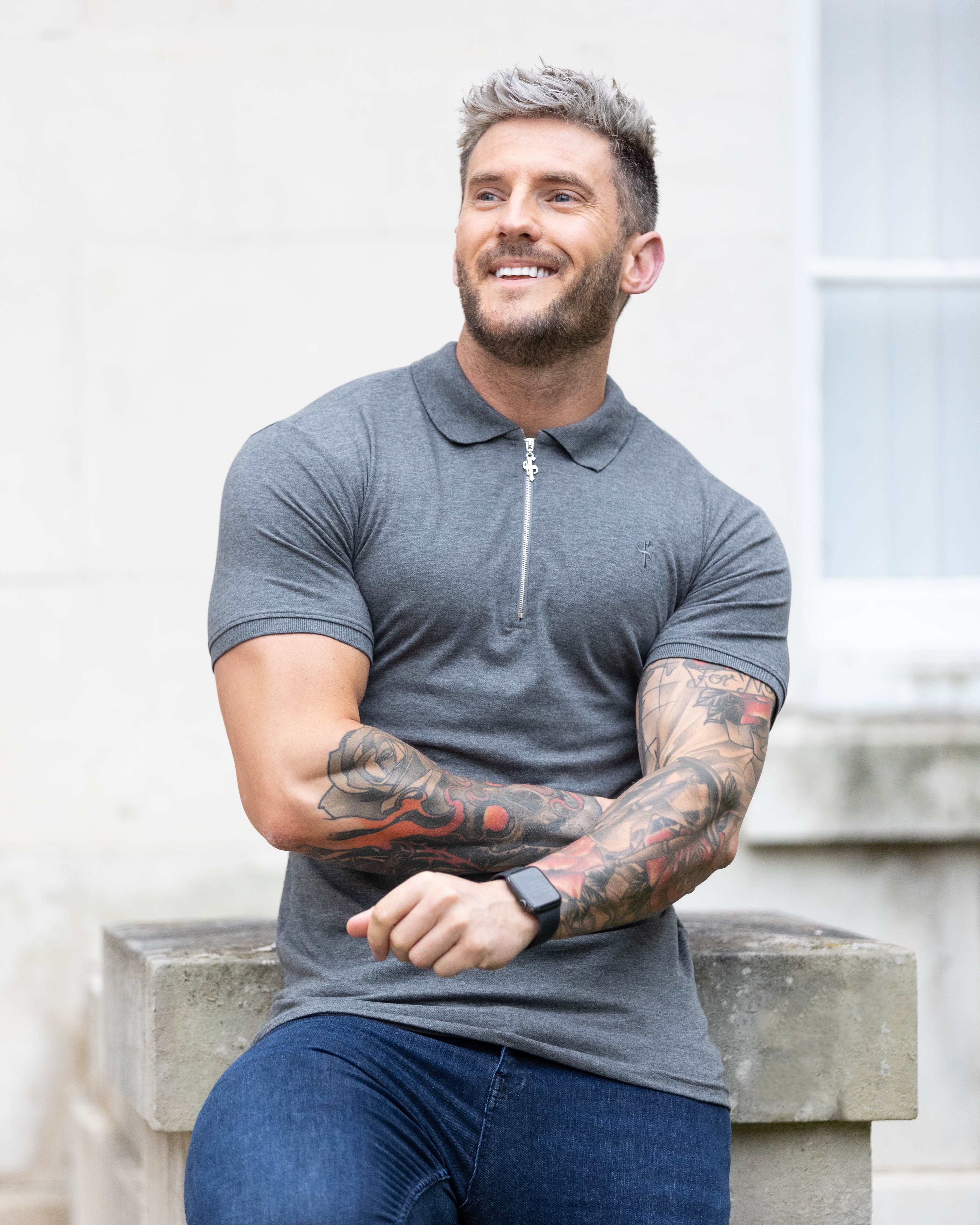 Classic Dark Grey and Silver Zipped Polo Shirt - FSH812