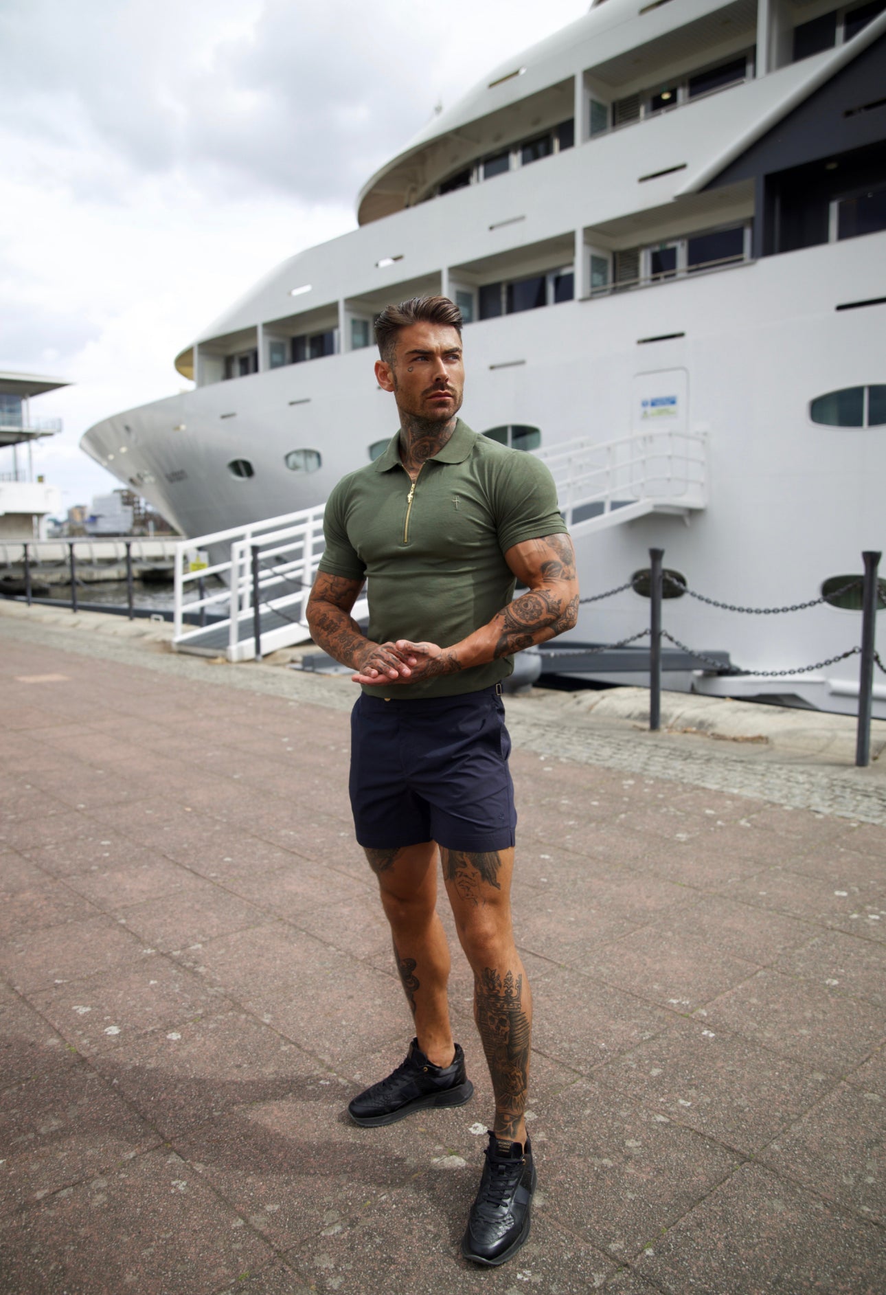 Classic Khaki and Gold Zipped Polo Shirt - FSH810