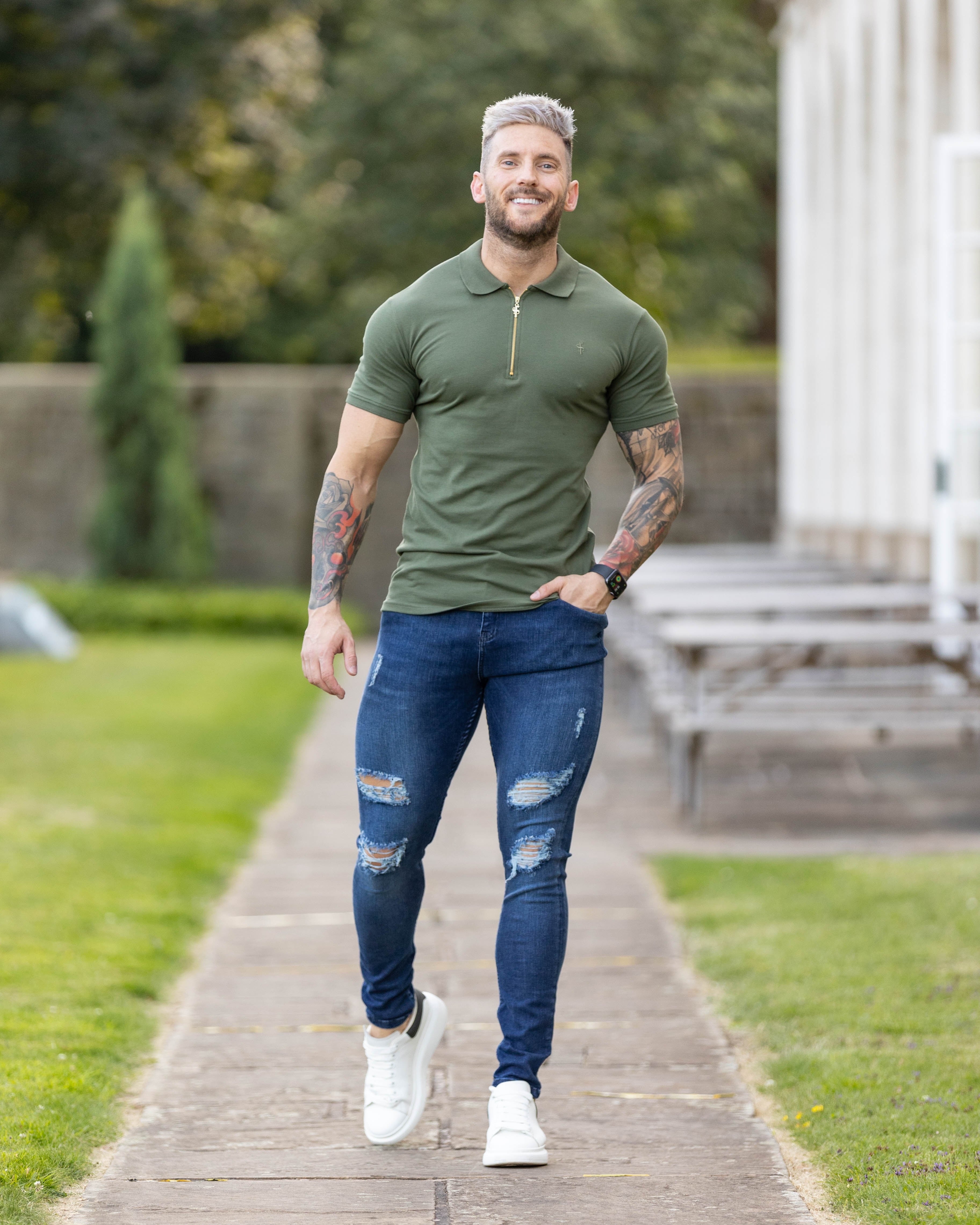 Classic Khaki and Gold Zipped Polo Shirt - FSH810