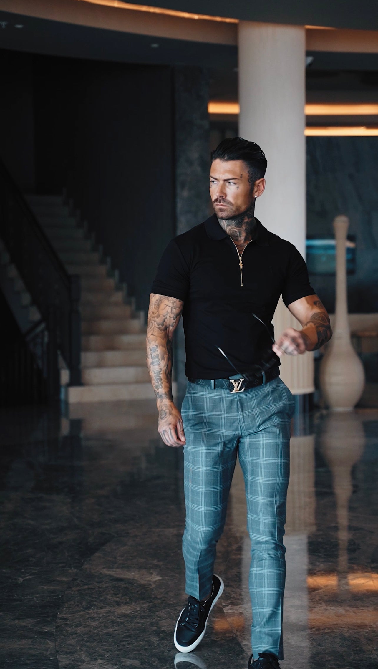 Classic Black and Gold Zipped Polo Shirt - FSH239