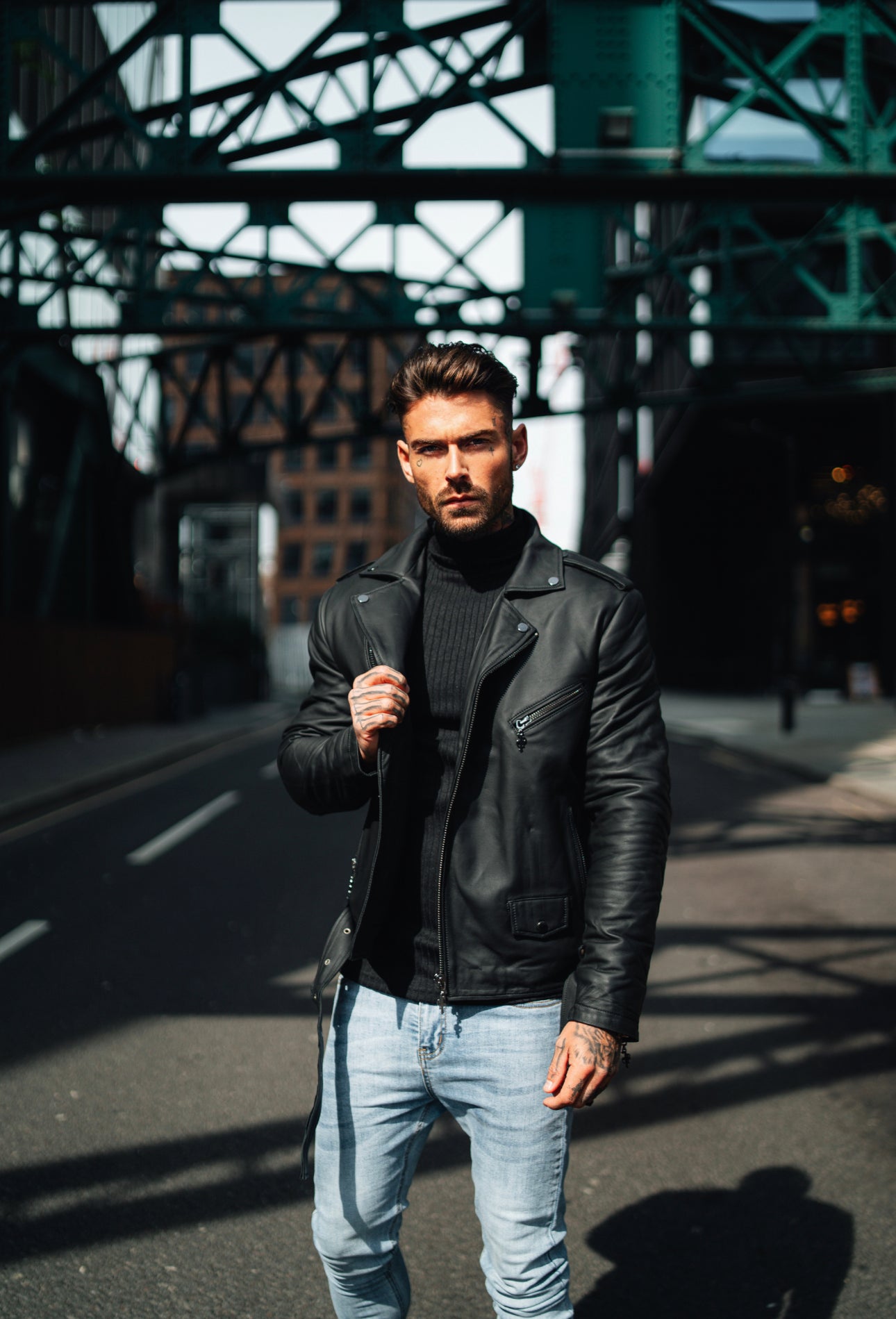 Black Leather Jacket with Belt Detail - FSH313