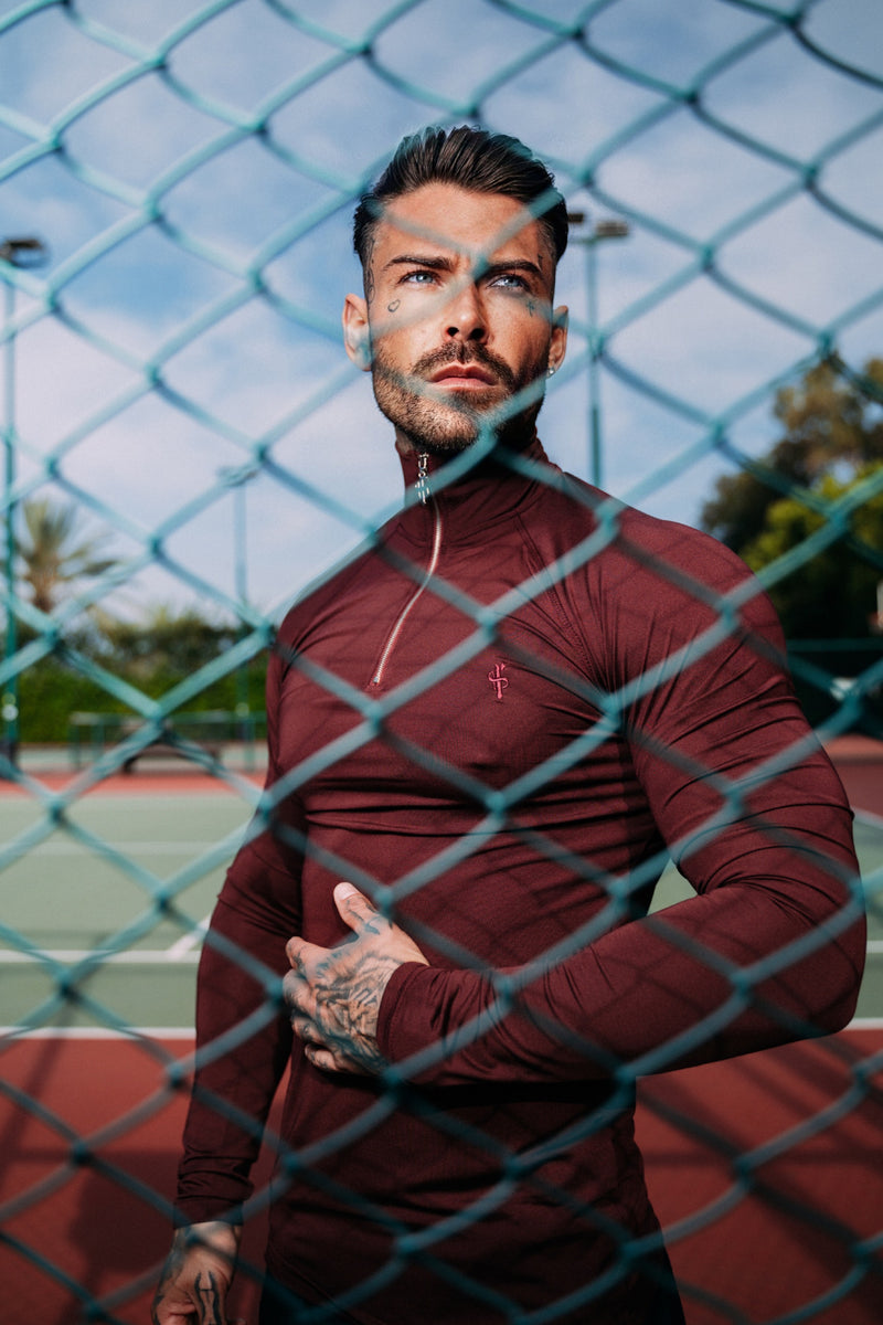 Father Sons Long Sleeve Burgundy Half Zip Gym Top - FSH733