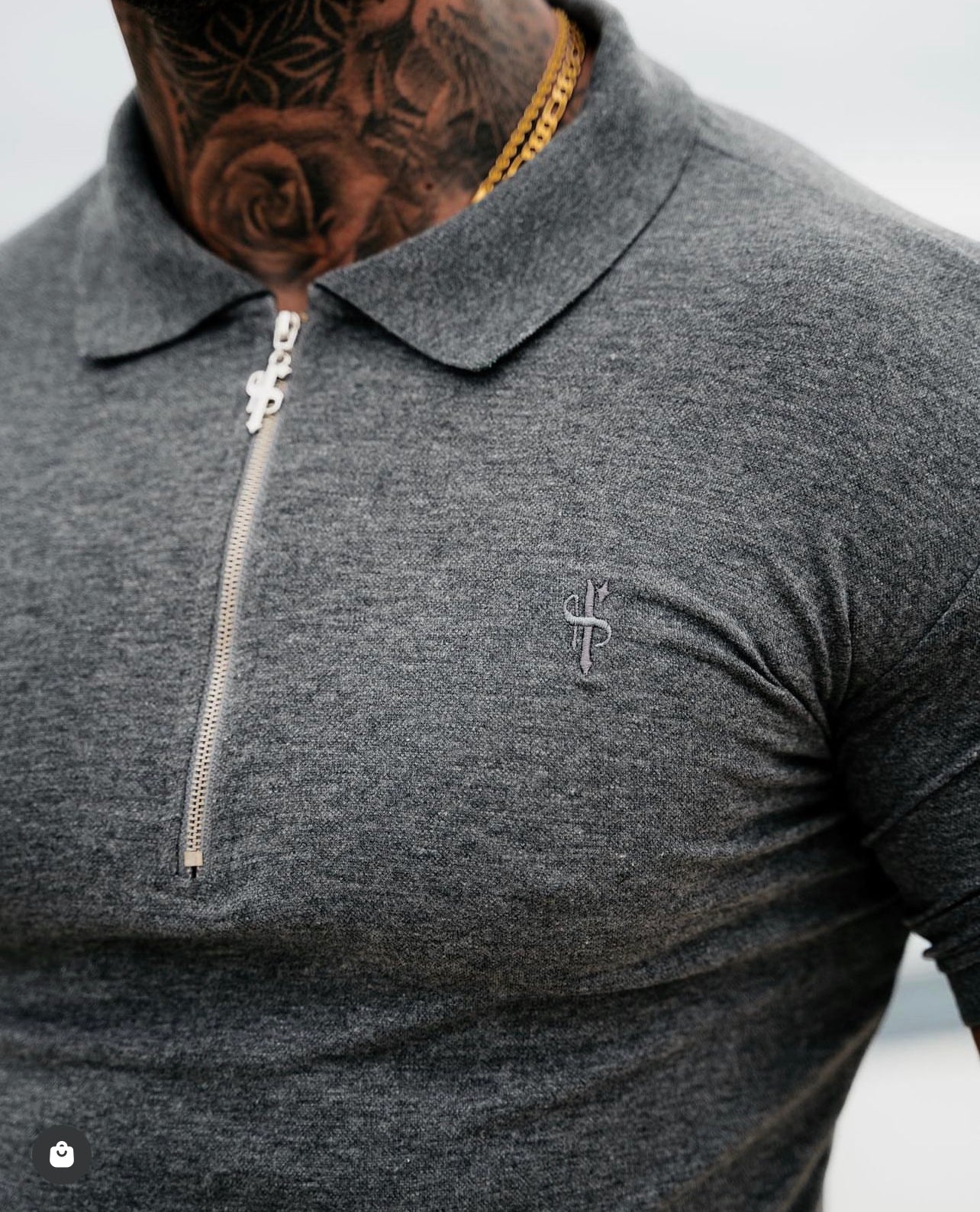 Classic Dark Grey and Silver Zipped Polo Shirt - FSH812