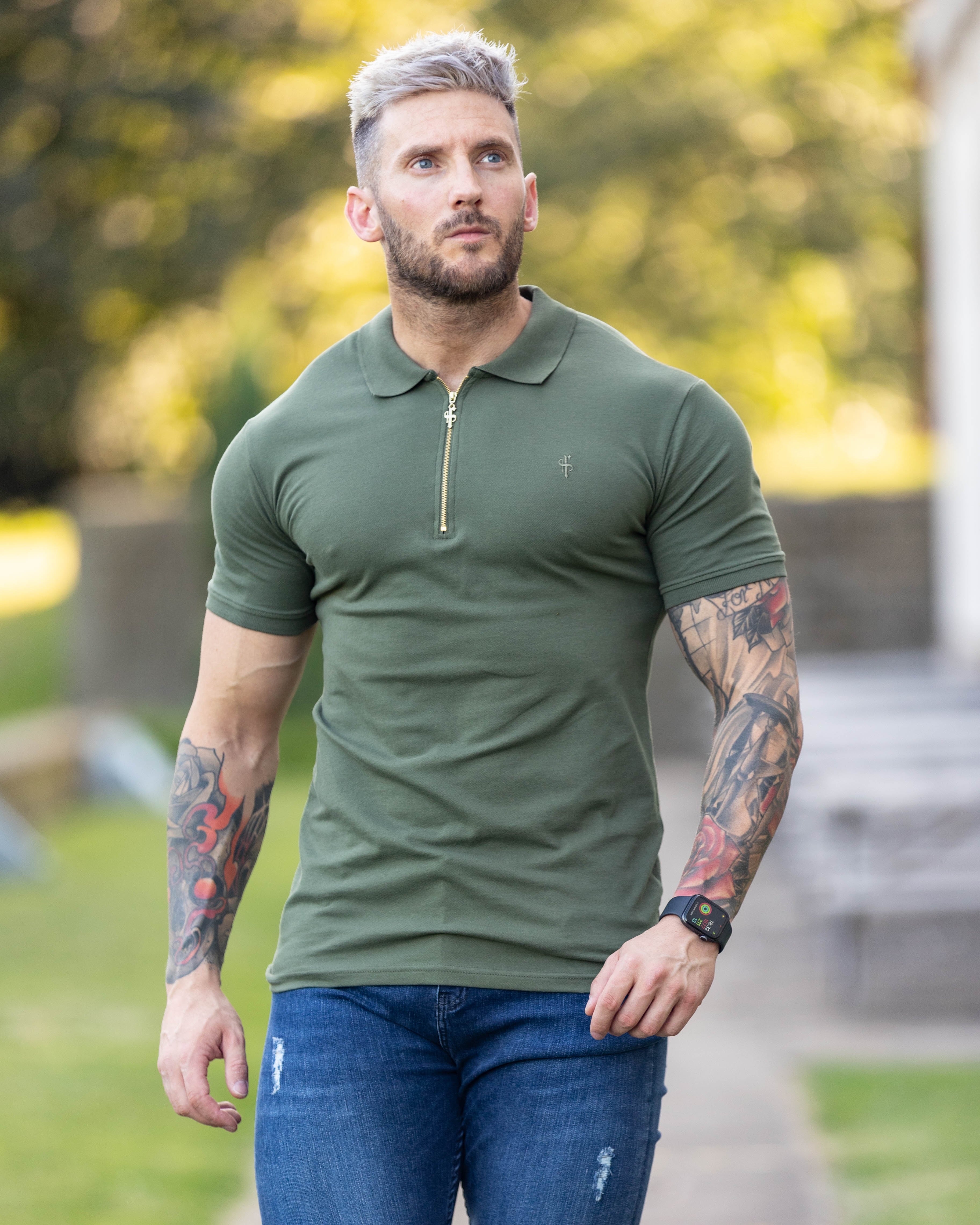 Classic Khaki and Gold Zipped Polo Shirt - FSH810