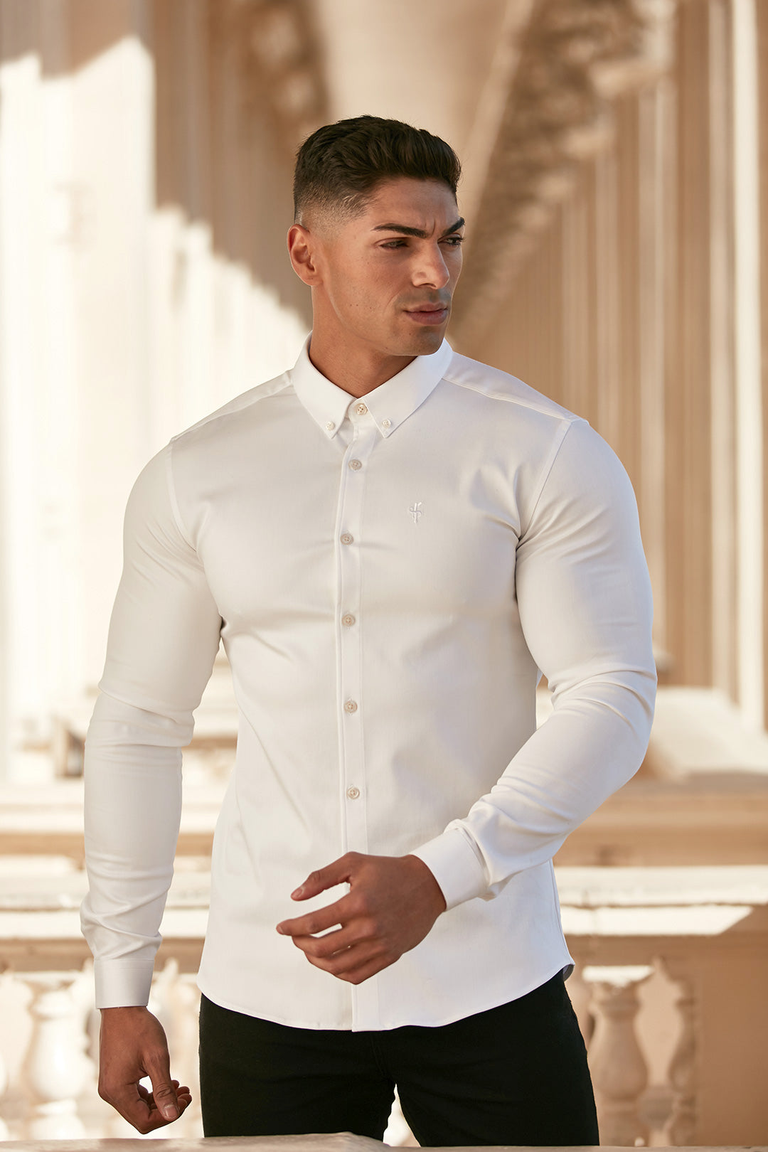 Super Slim Stretch White Denim Long Sleeve - FS597
