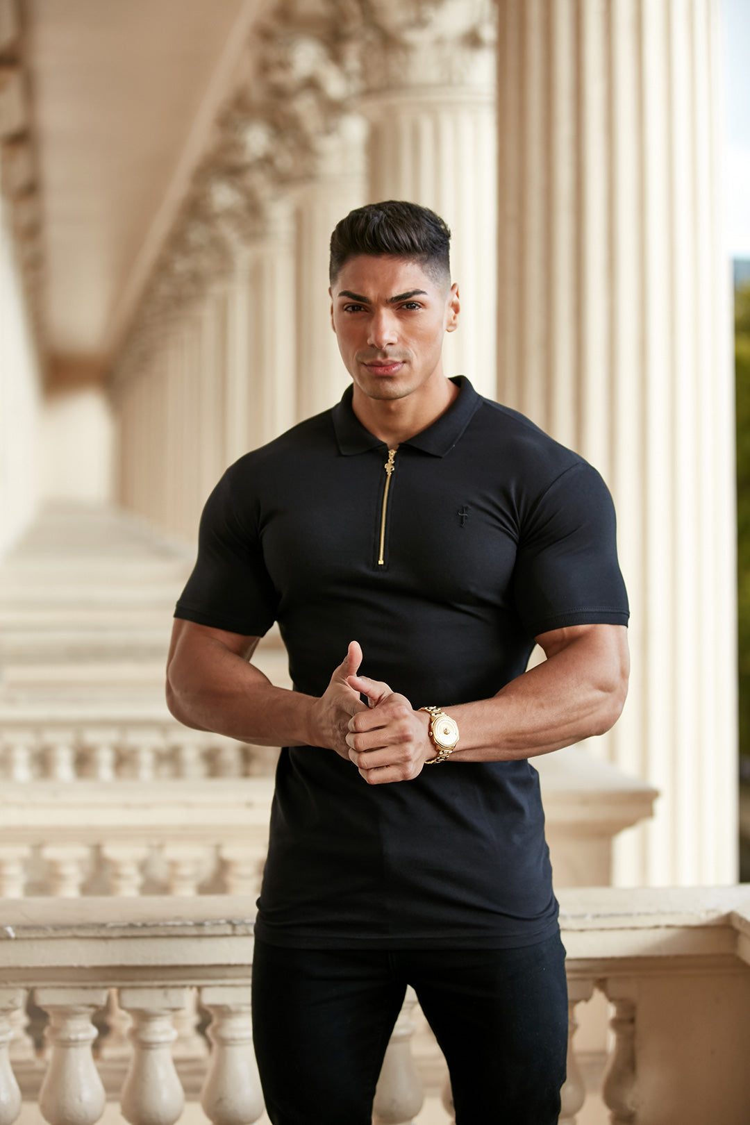 Classic Black and Gold Zipped Polo Shirt - FSH239