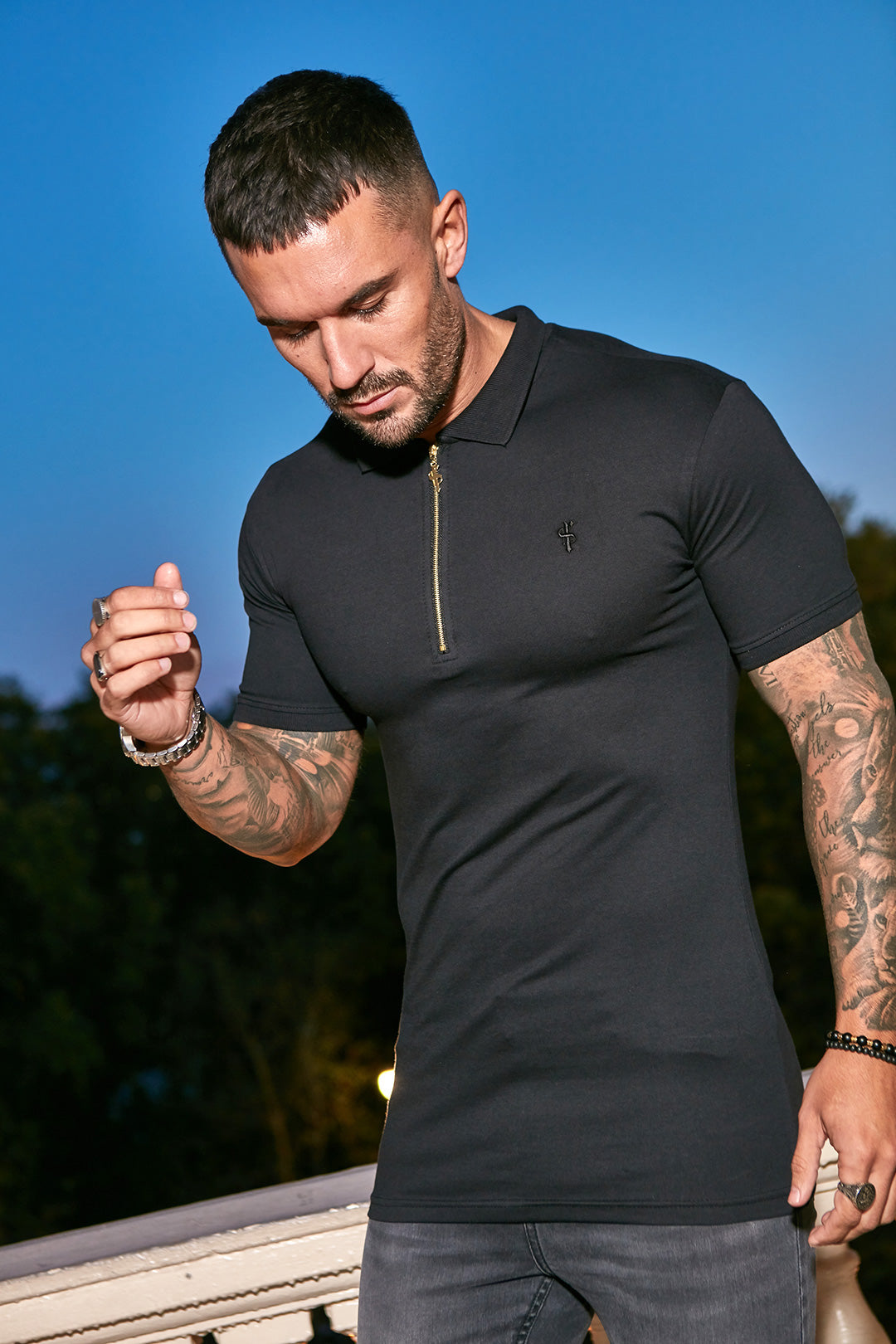 Classic Black and Gold Zipped Polo Shirt - FSH239