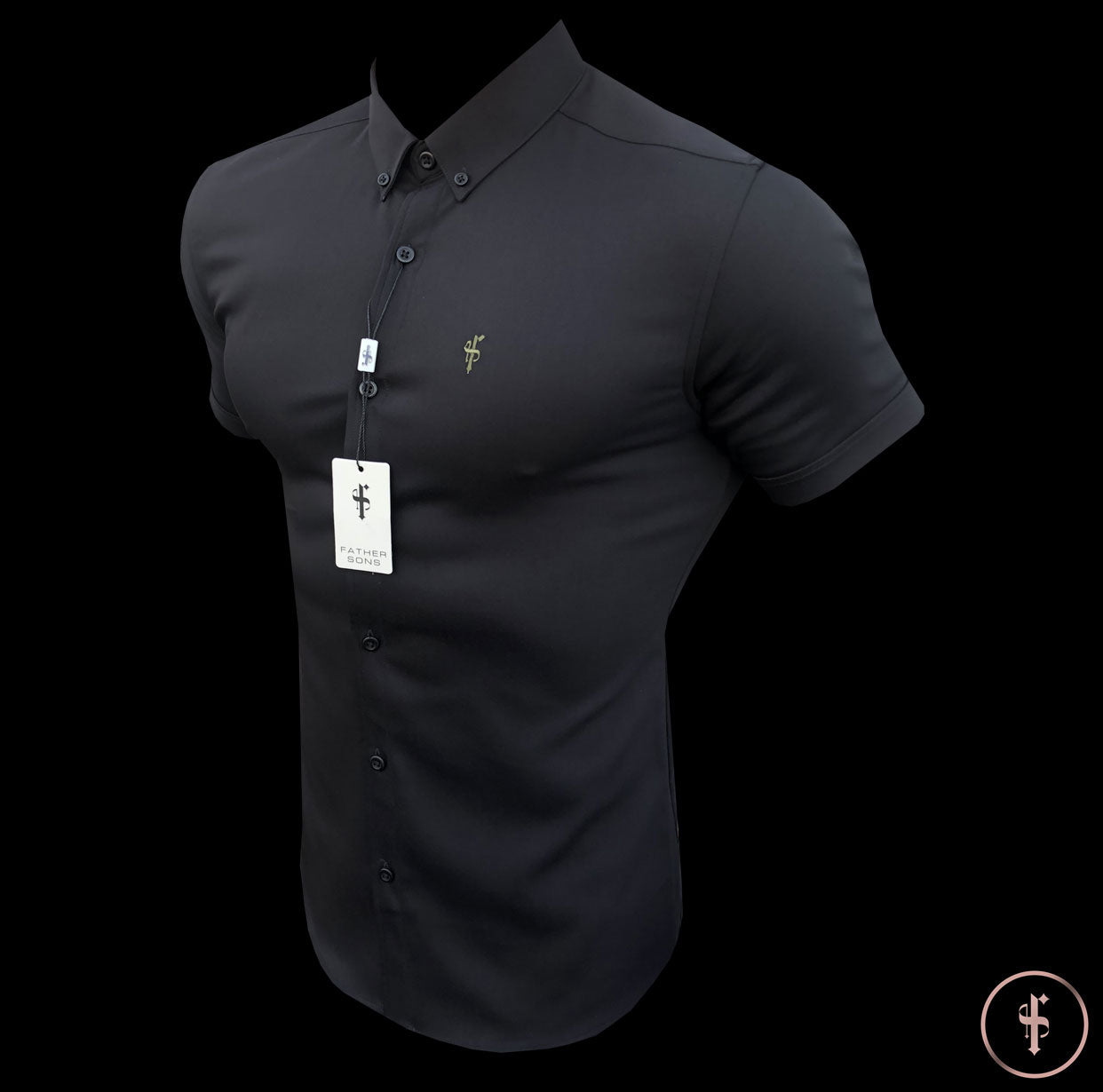 Super Slim Ultra Stretch Classic Black Short Sleeve (Khaki Embroidery) -  FS481