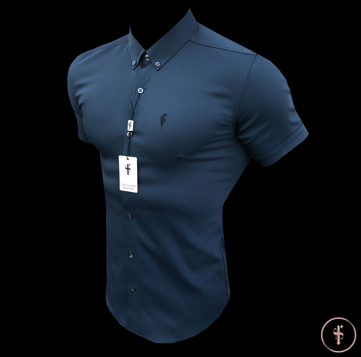 Super Slim Ultra Stretch Classic Teal Short Sleeve (Charcoal Buttons) -  FS485