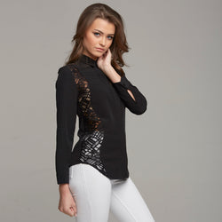 NELLIE CONTRAST WAVY LACE INSERT BLACK - CT027